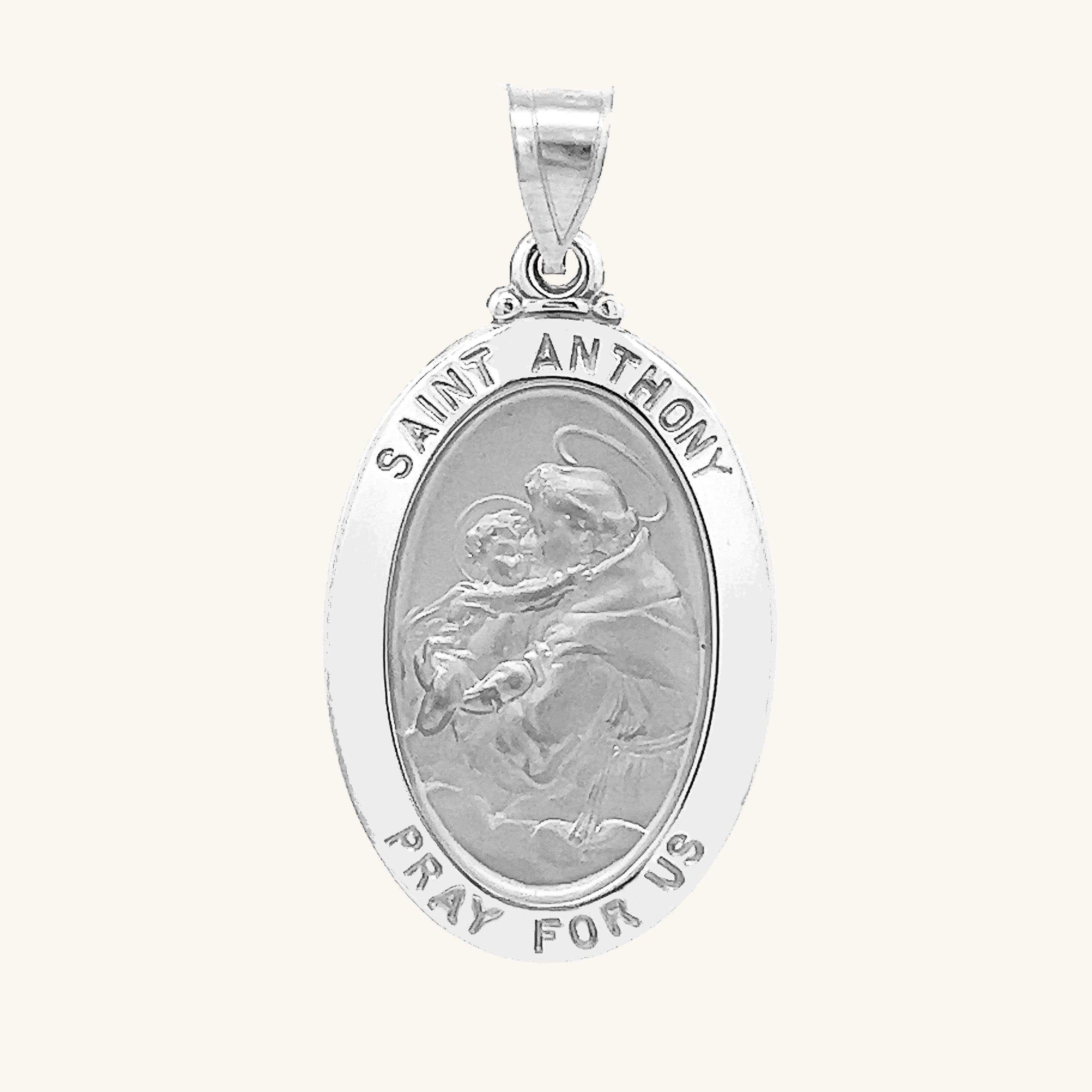 14K White Gold Saint Anthony Medal L