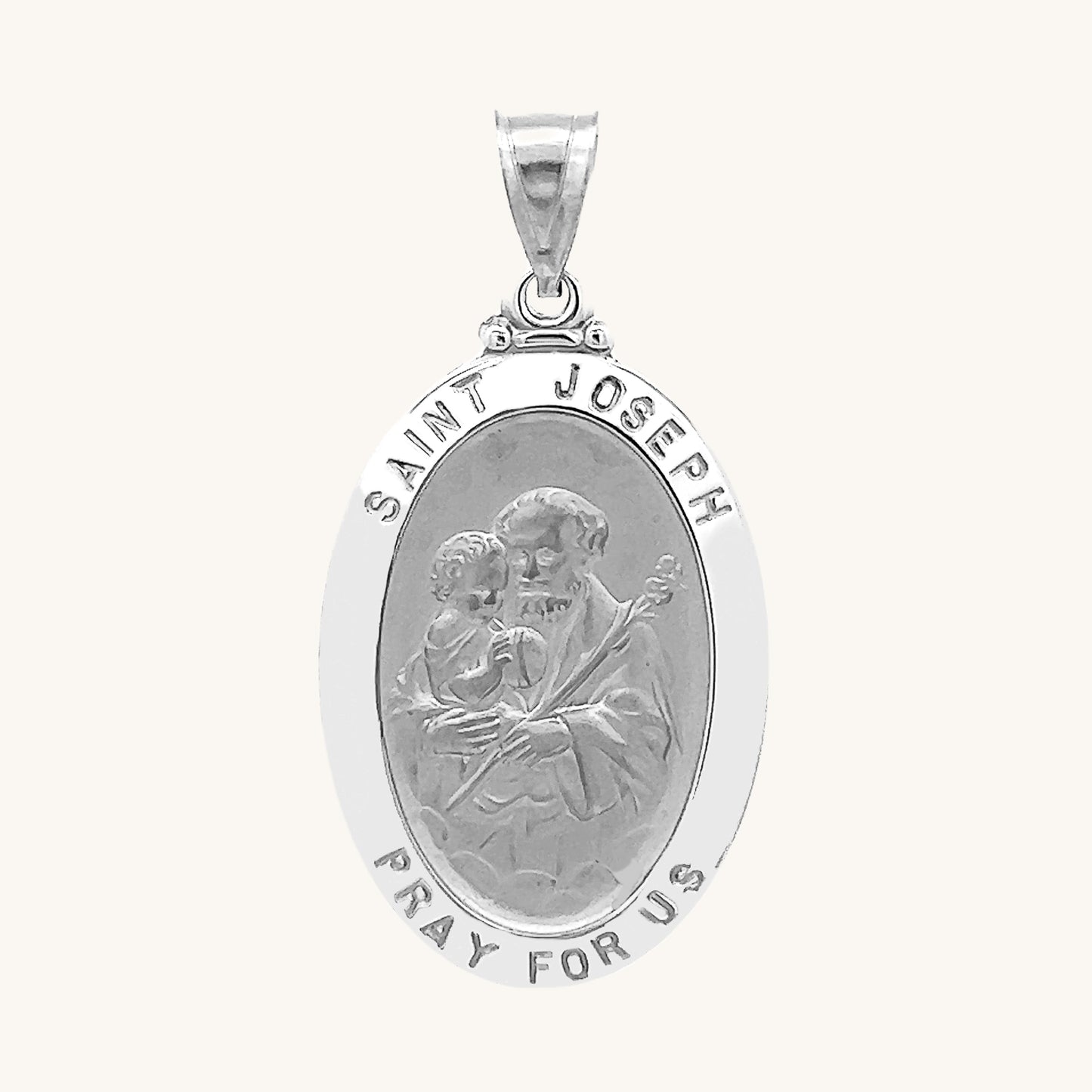 14K White Gold Saint Joseph Medal L