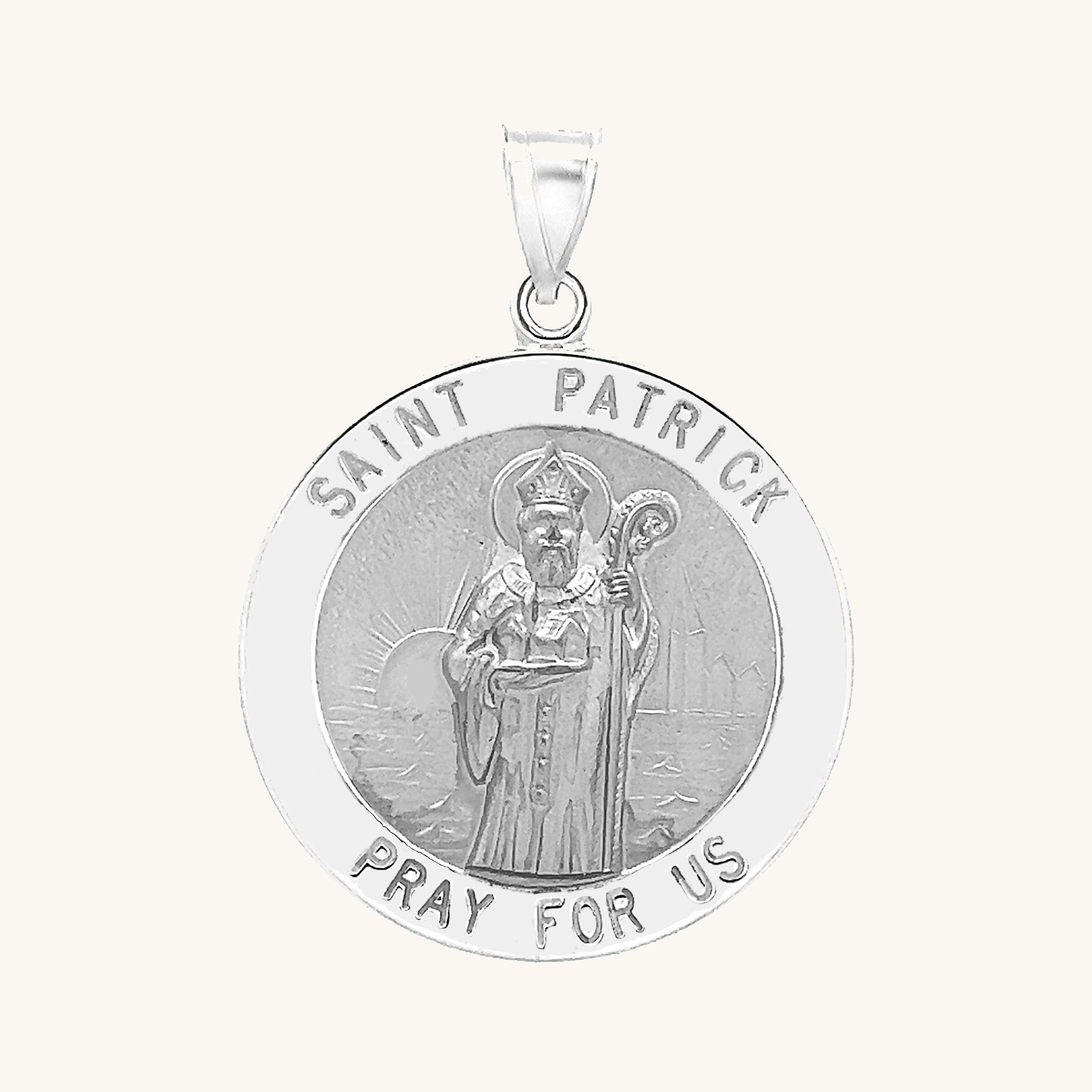 14K White Gold Saint Patrick Medal L