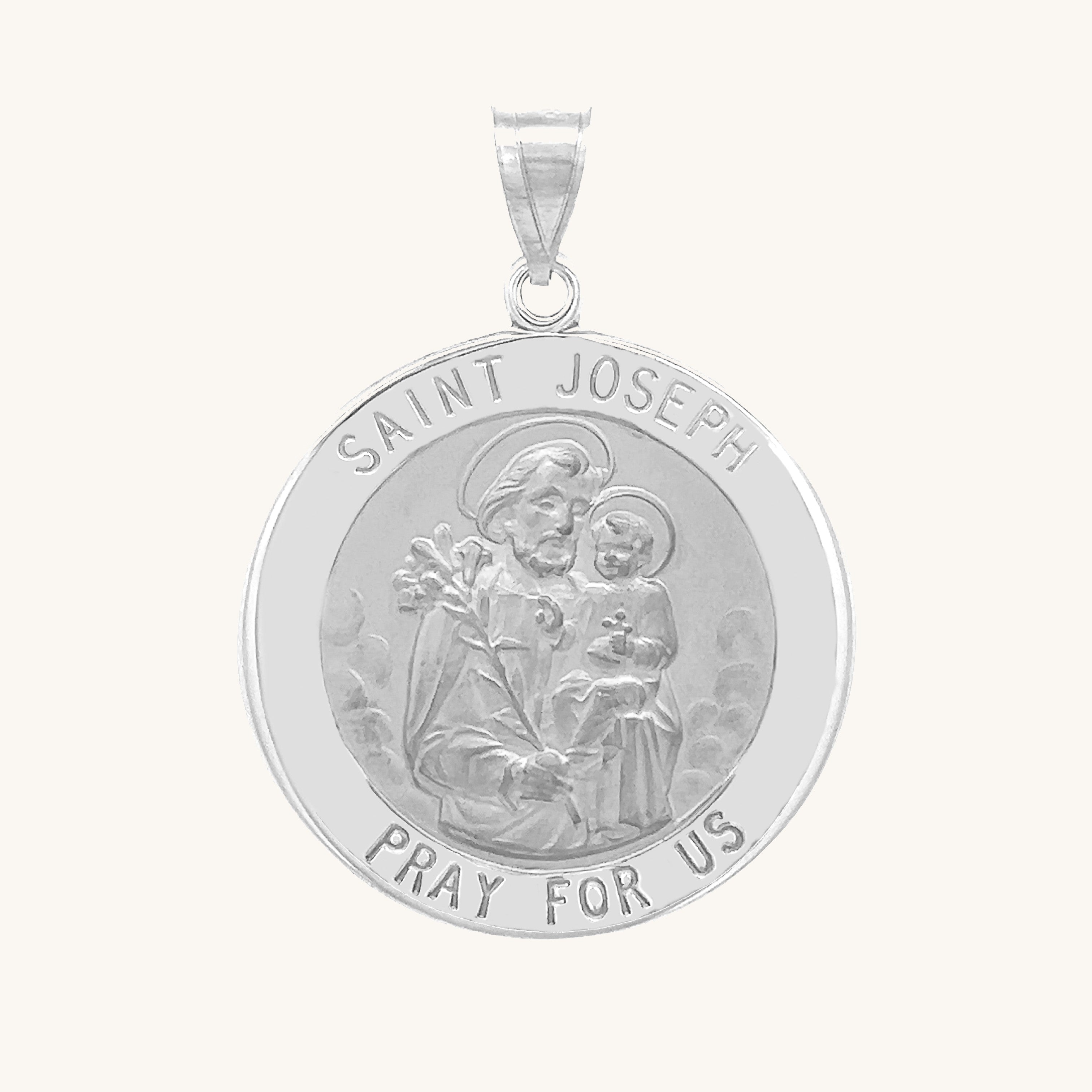 14K White Gold Saint Joseph Medal L