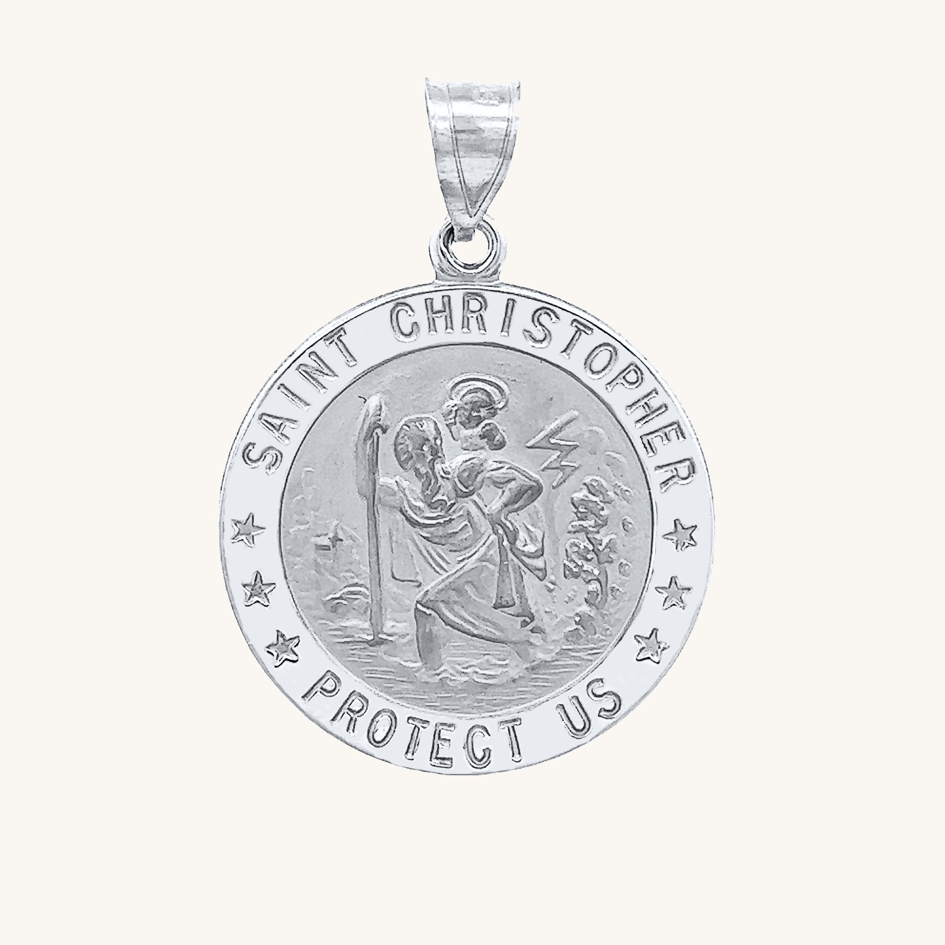 14K White Gold Saint Christopher Medal L