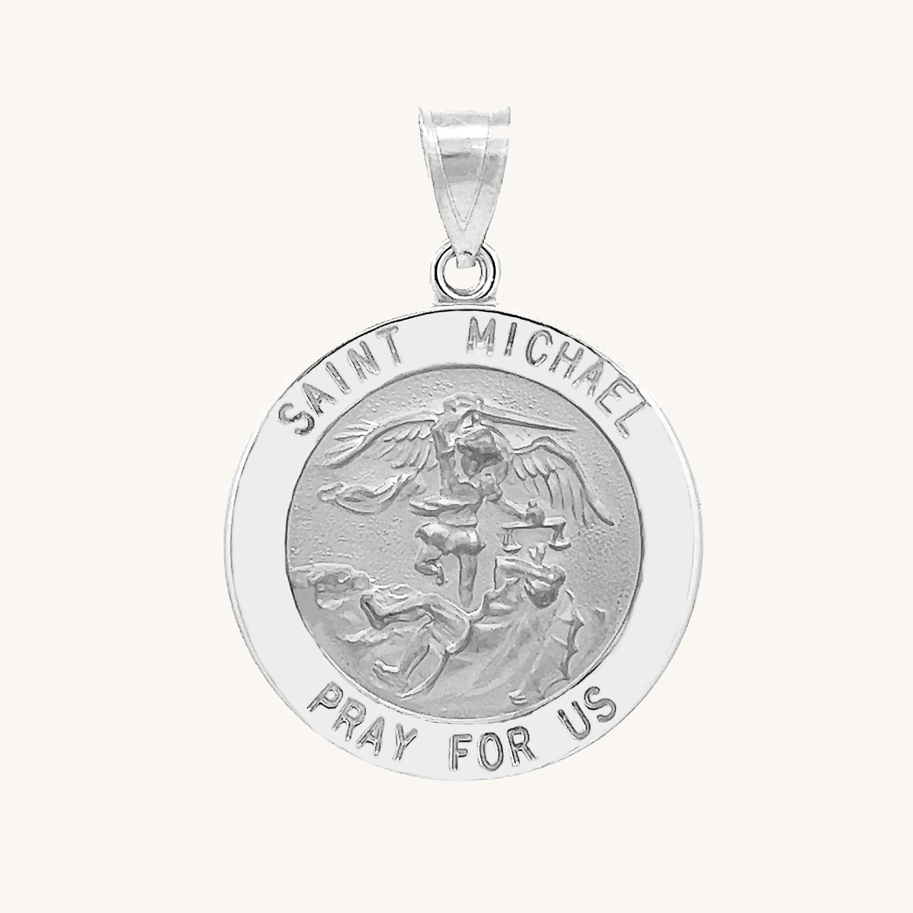 14K White Gold Saint Michael Medal L