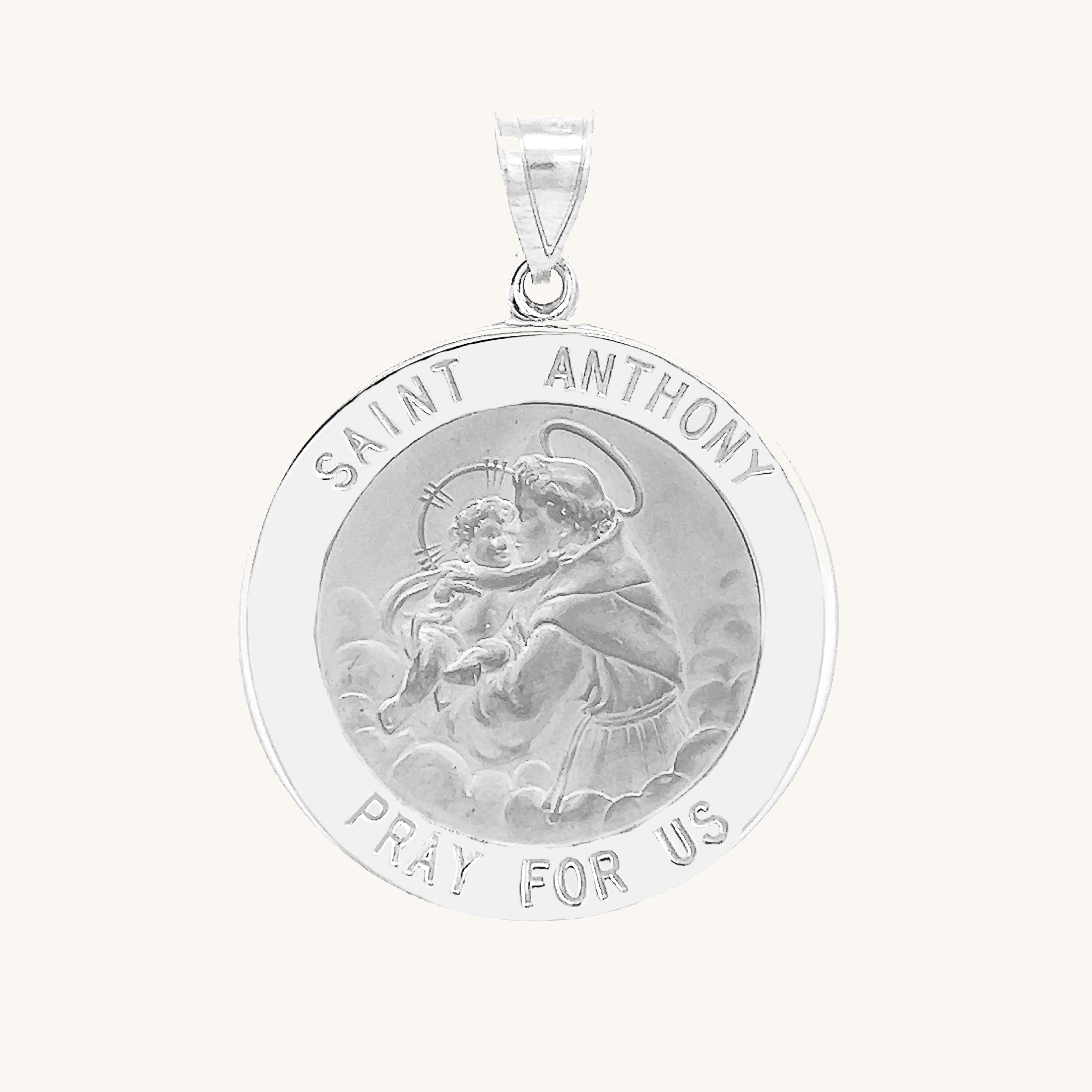 14K White Gold Saint Anthony Medal L