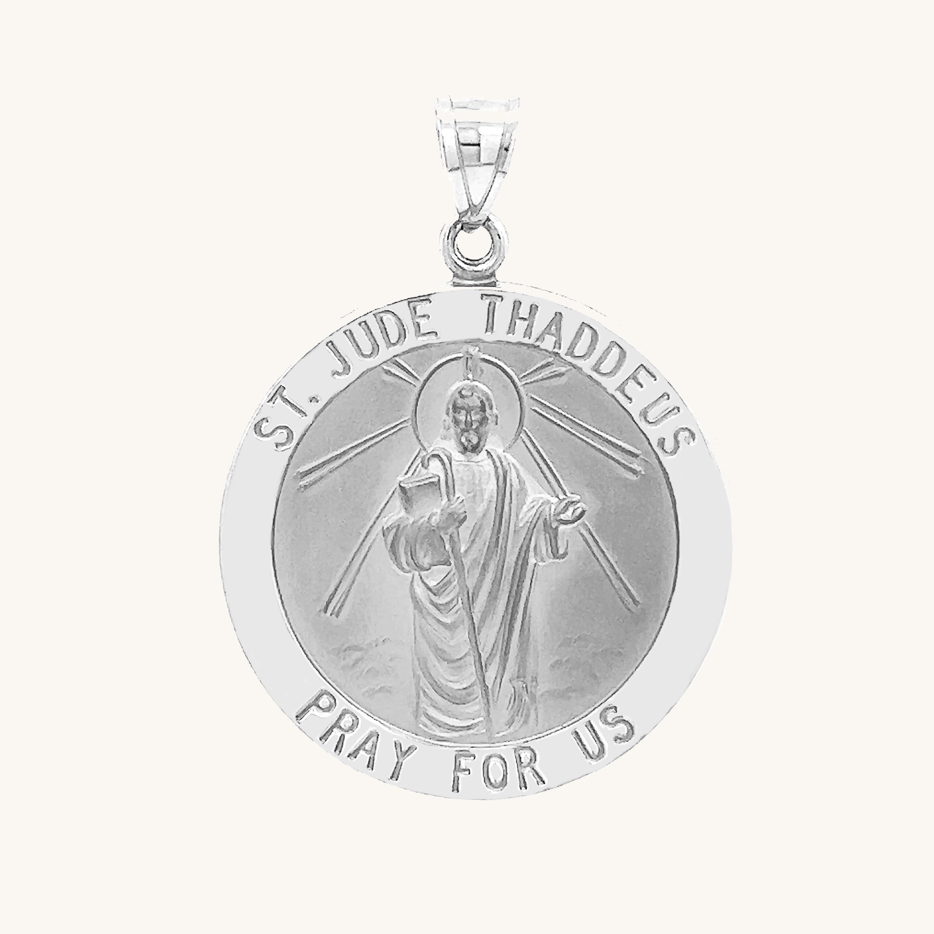 14K White Gold Saint Jude Medal L