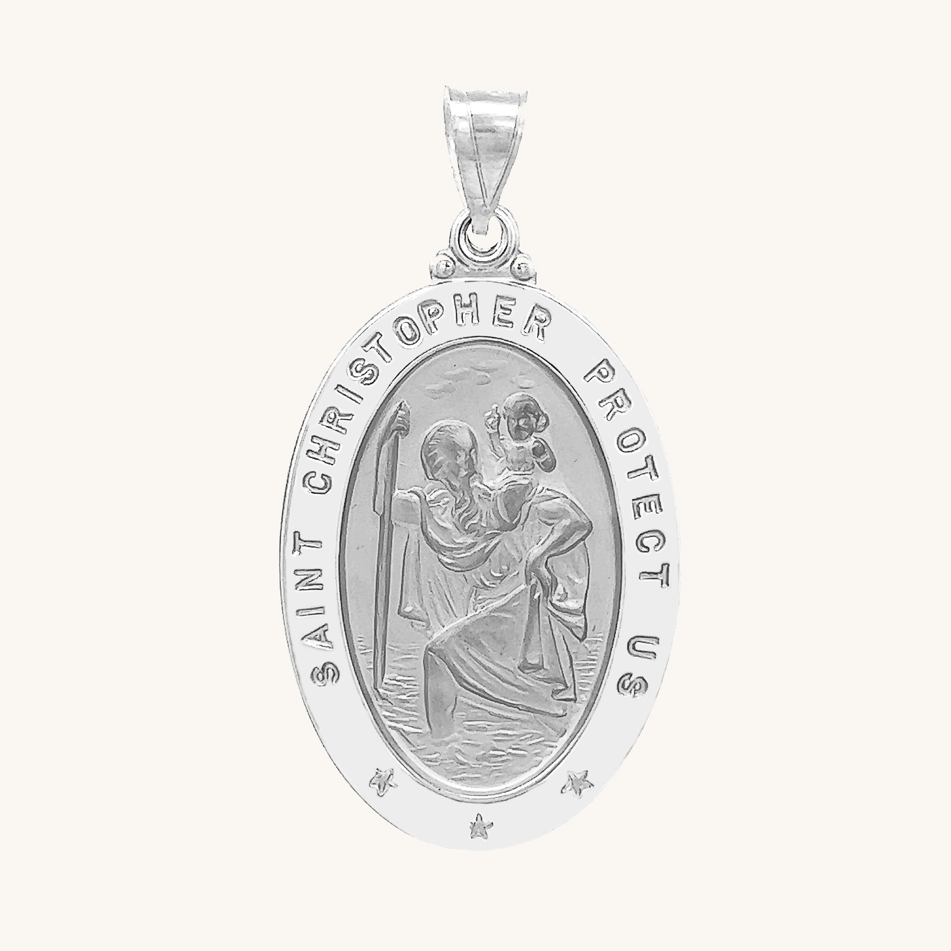 14K White Gold Saint Christopher Medal L