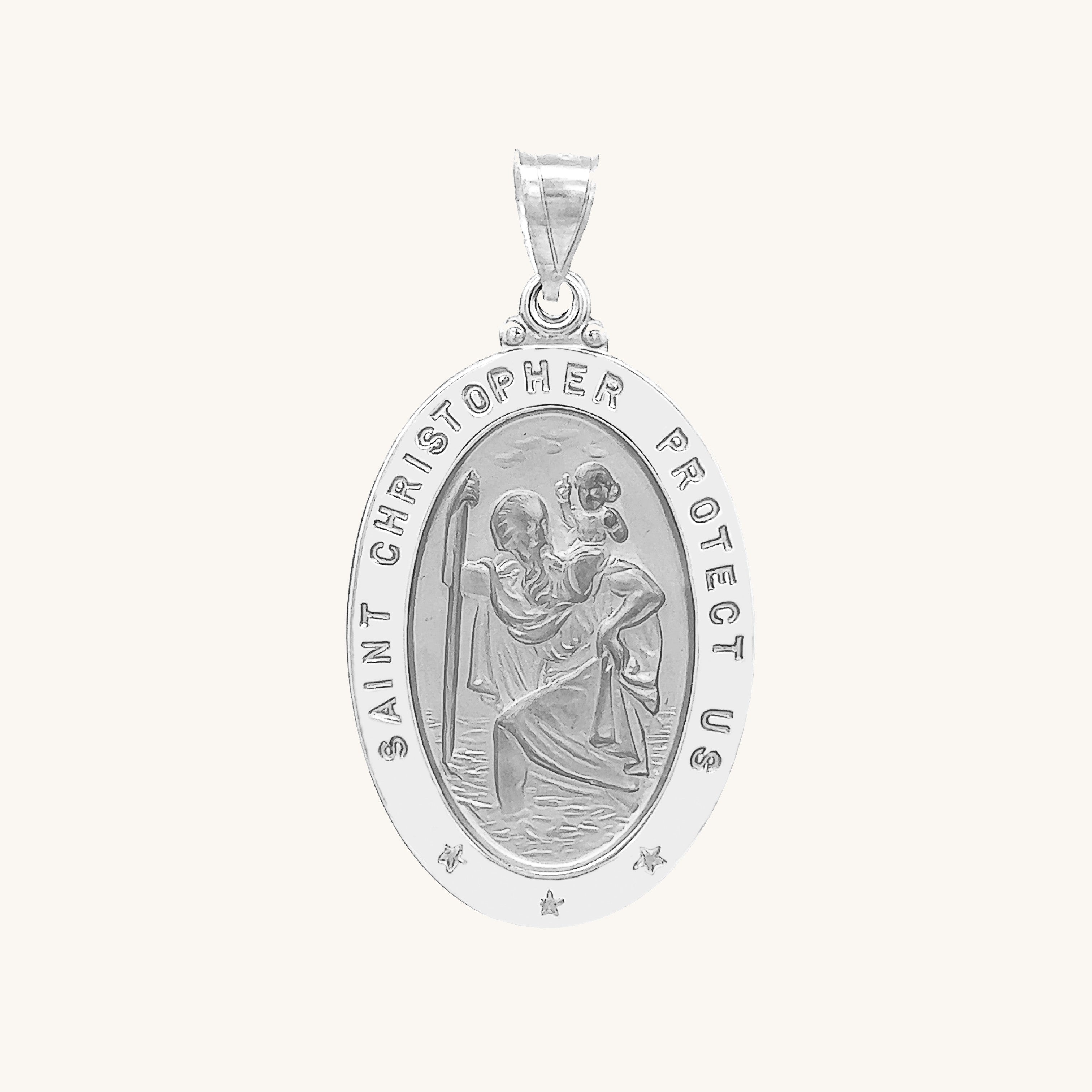 14K White Gold Saint Christopher Medal M