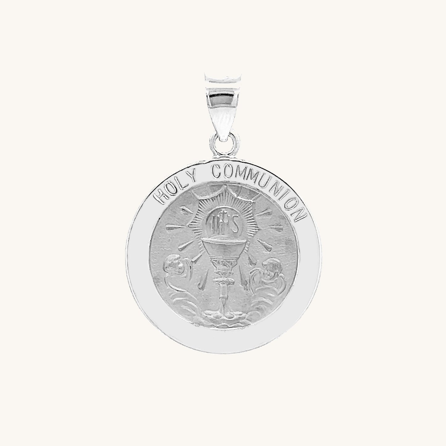 14K White Gold Holy Communion Medal M