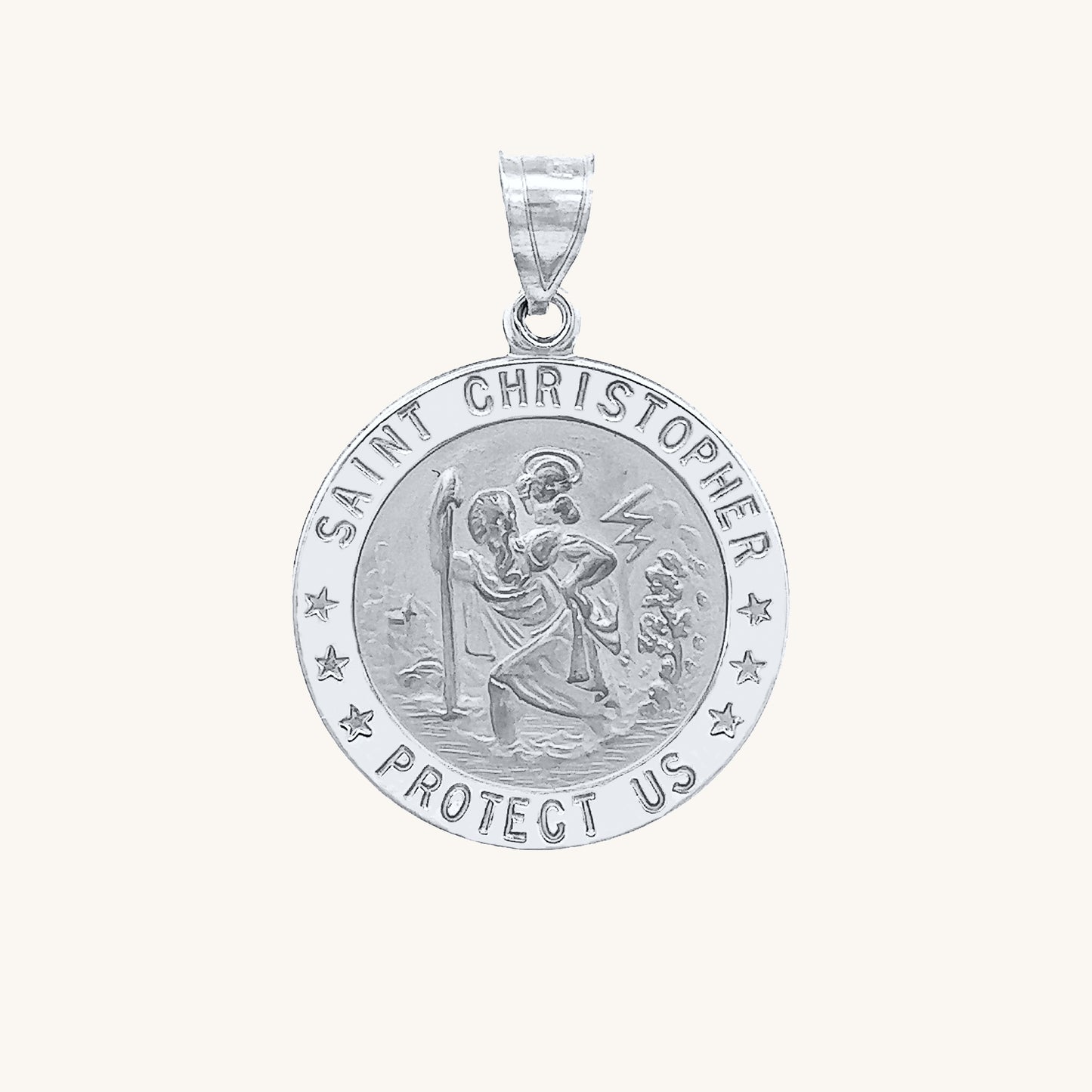 14K White Gold Saint Christopher Medal M
