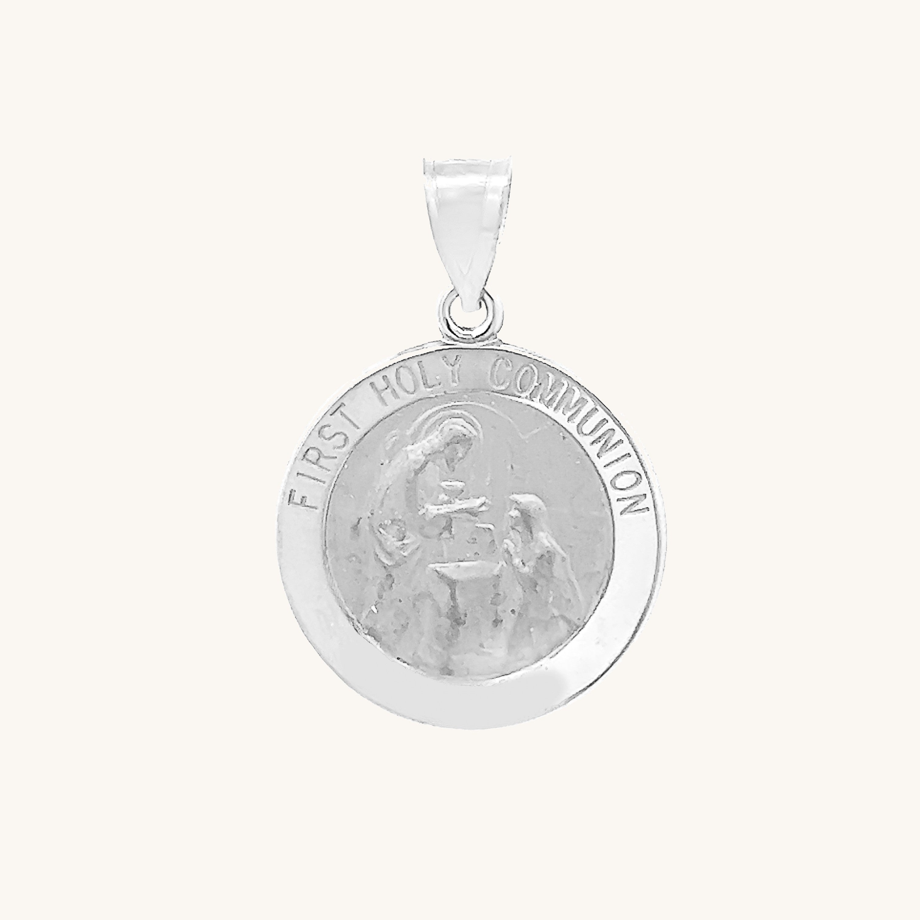 14K White Gold First Holy Communion Medal M