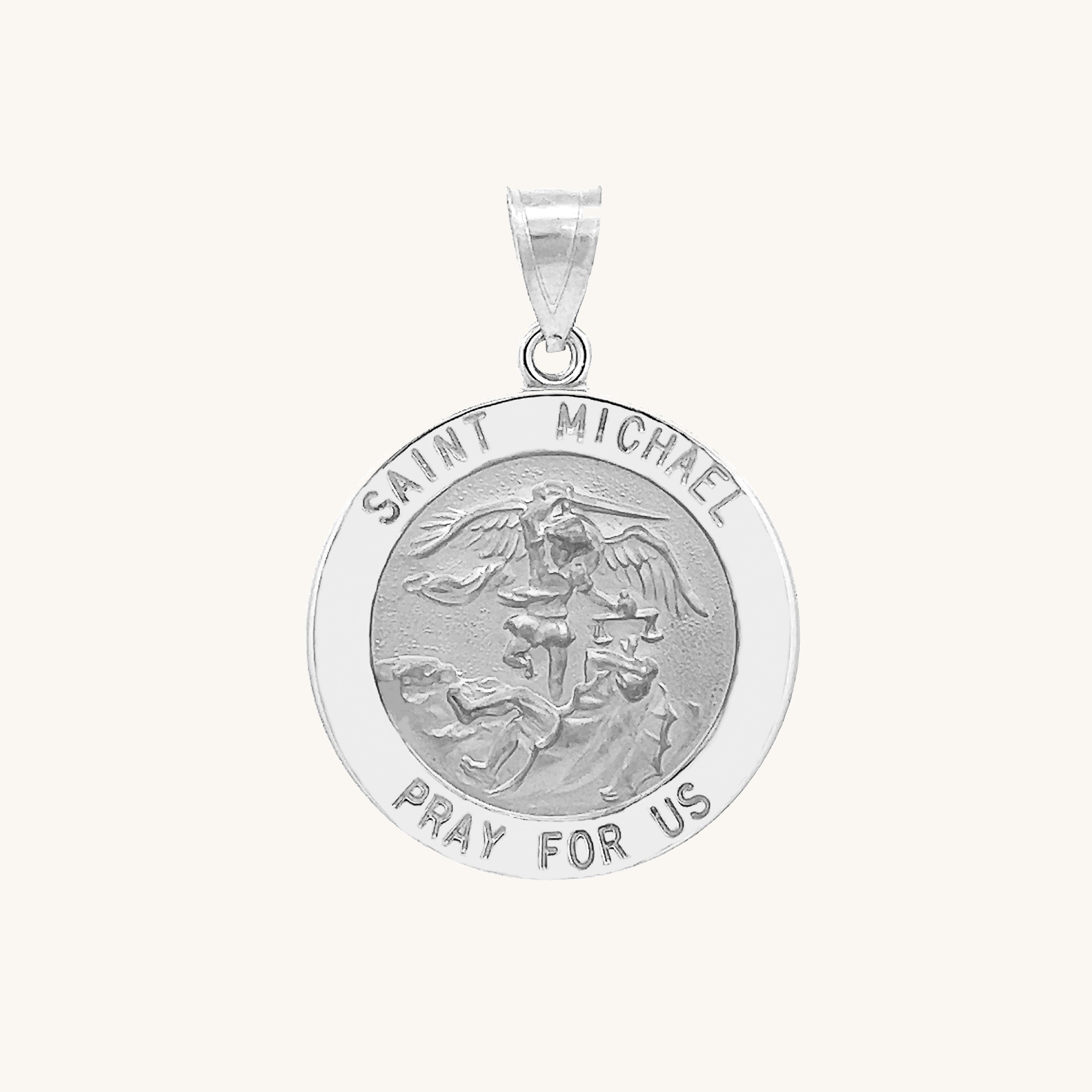 14K White Gold Saint Michael Medal M