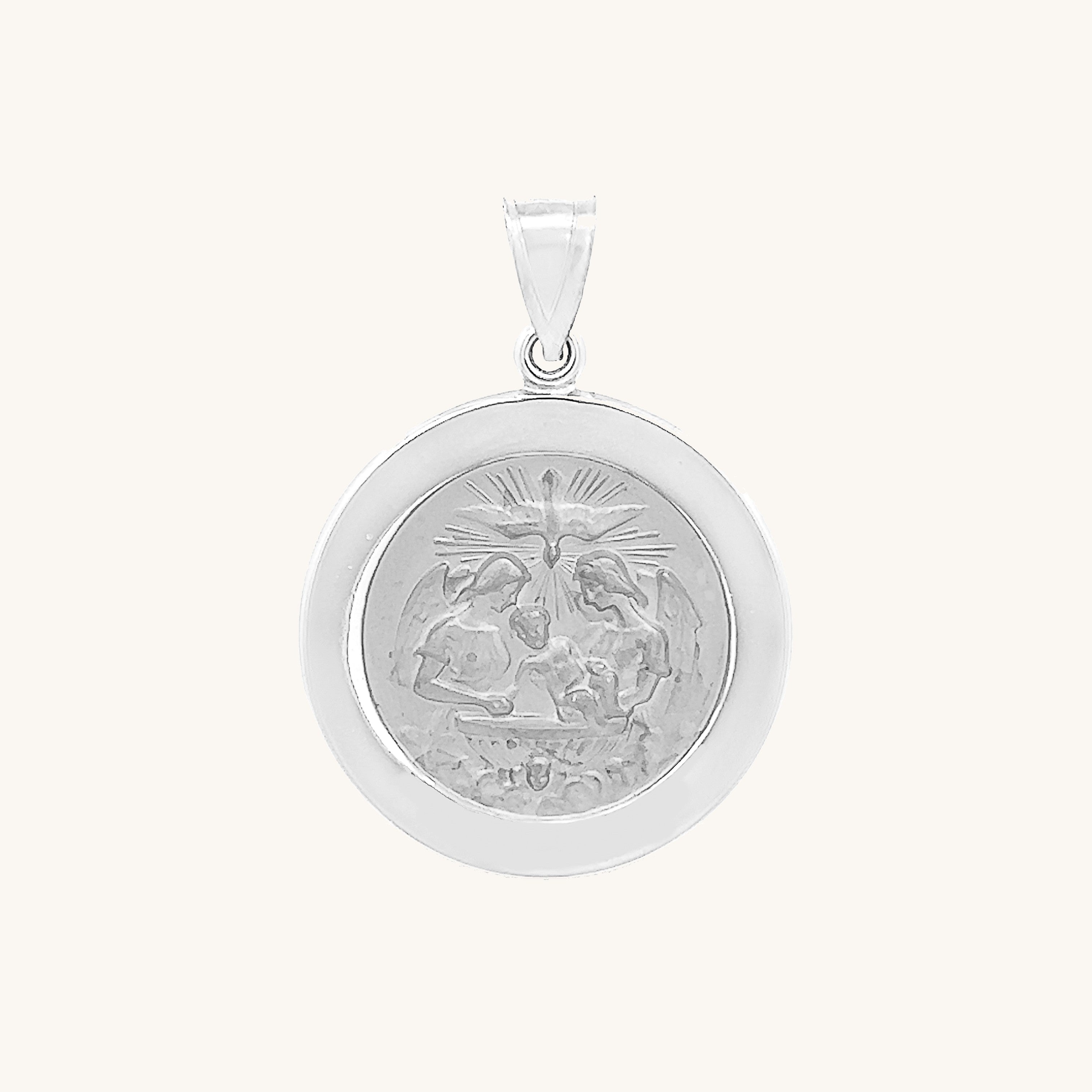 14K White Gold Baptism Medal M