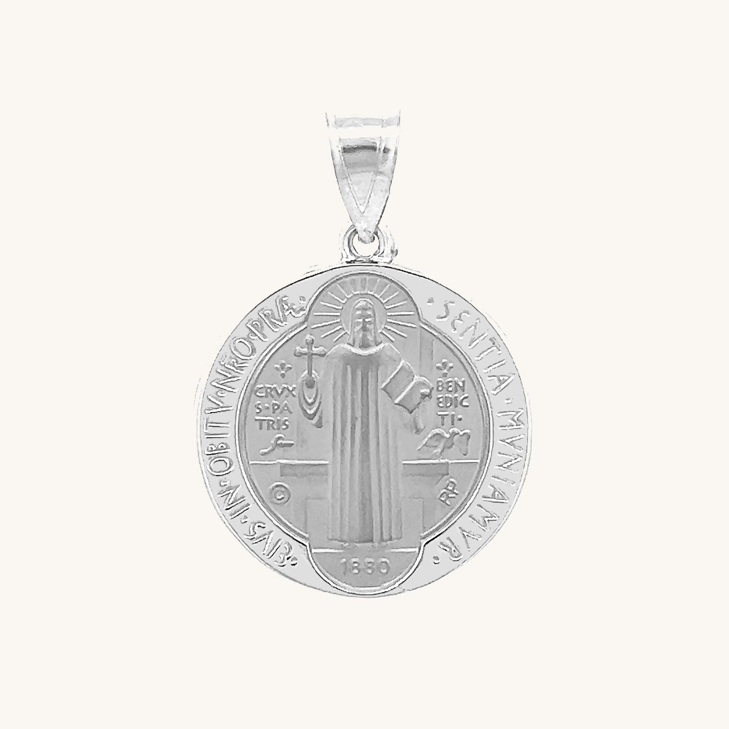 14K White Gold Saint Benedict M