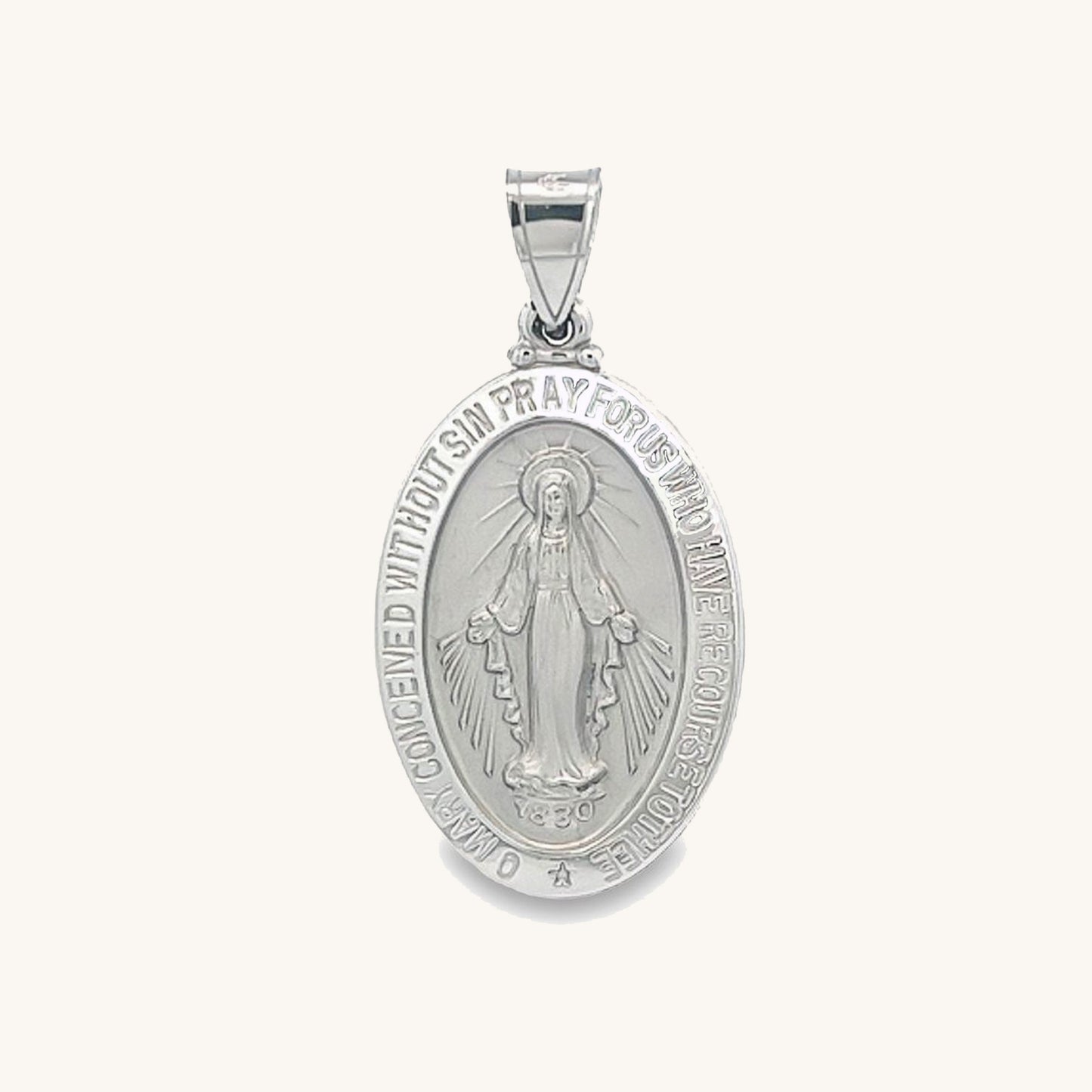 14K White Gold Miraculous Medal M