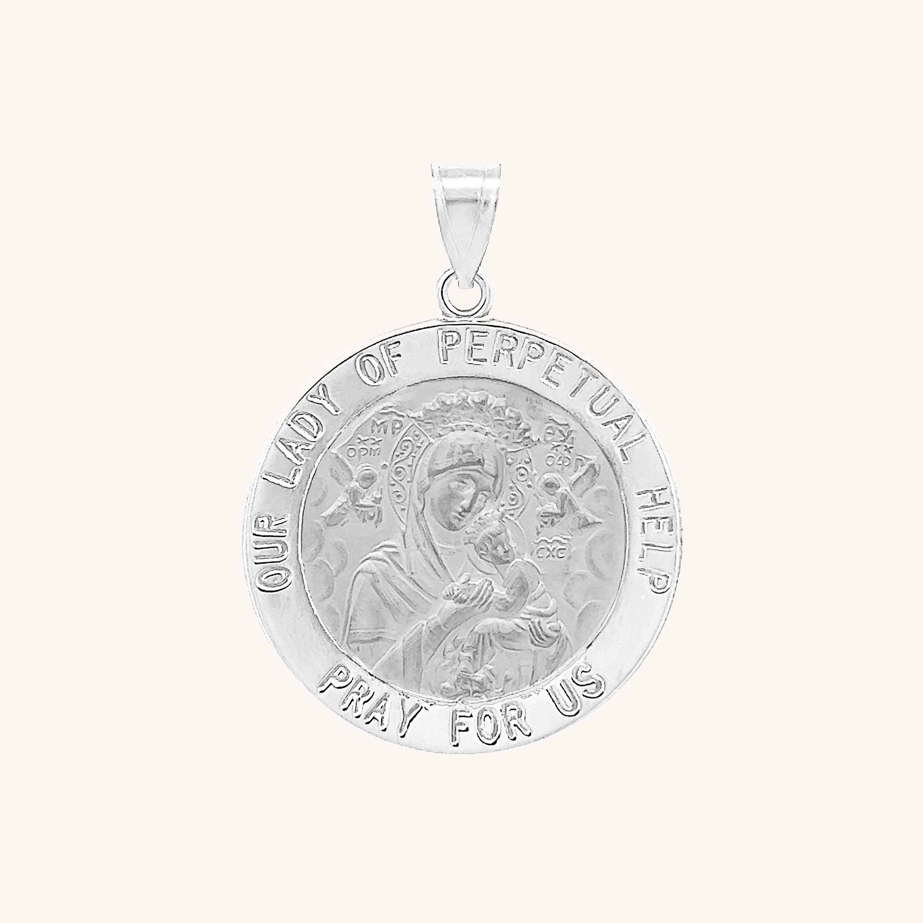 14K White Gold Perpetual Help Medal M