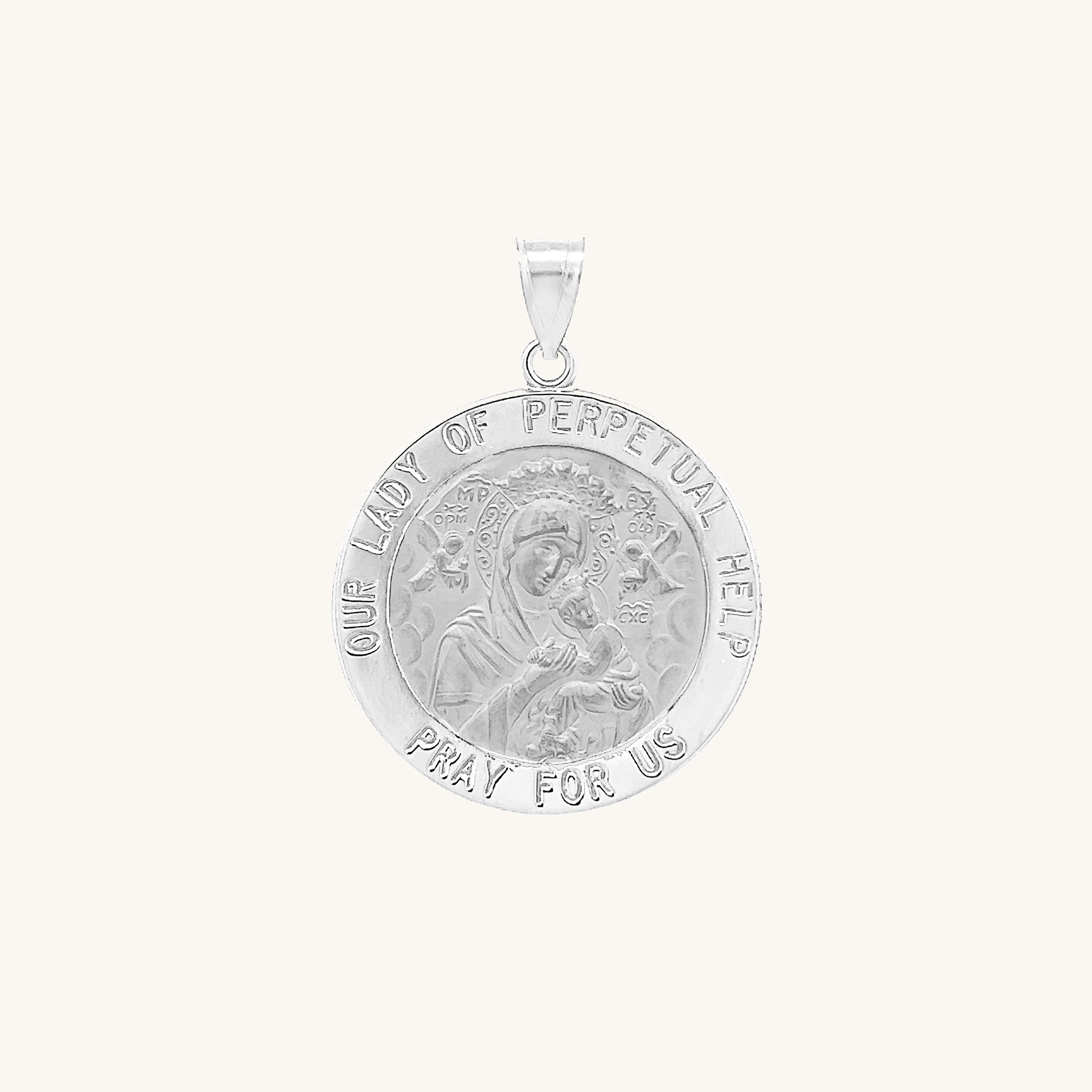 14K White Gold Perpetual Help Medal S