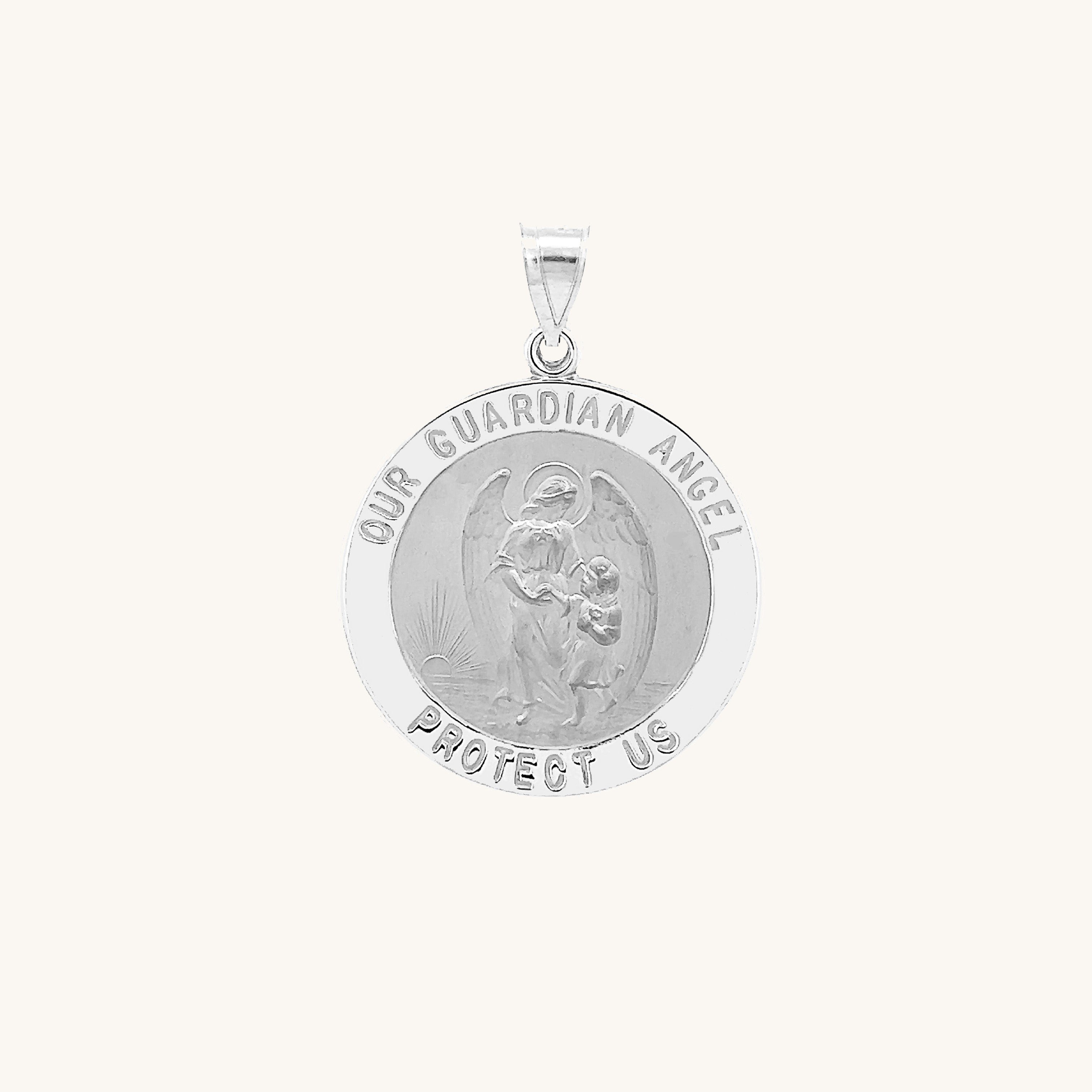 14K White Gold Guardian Angel Medal S