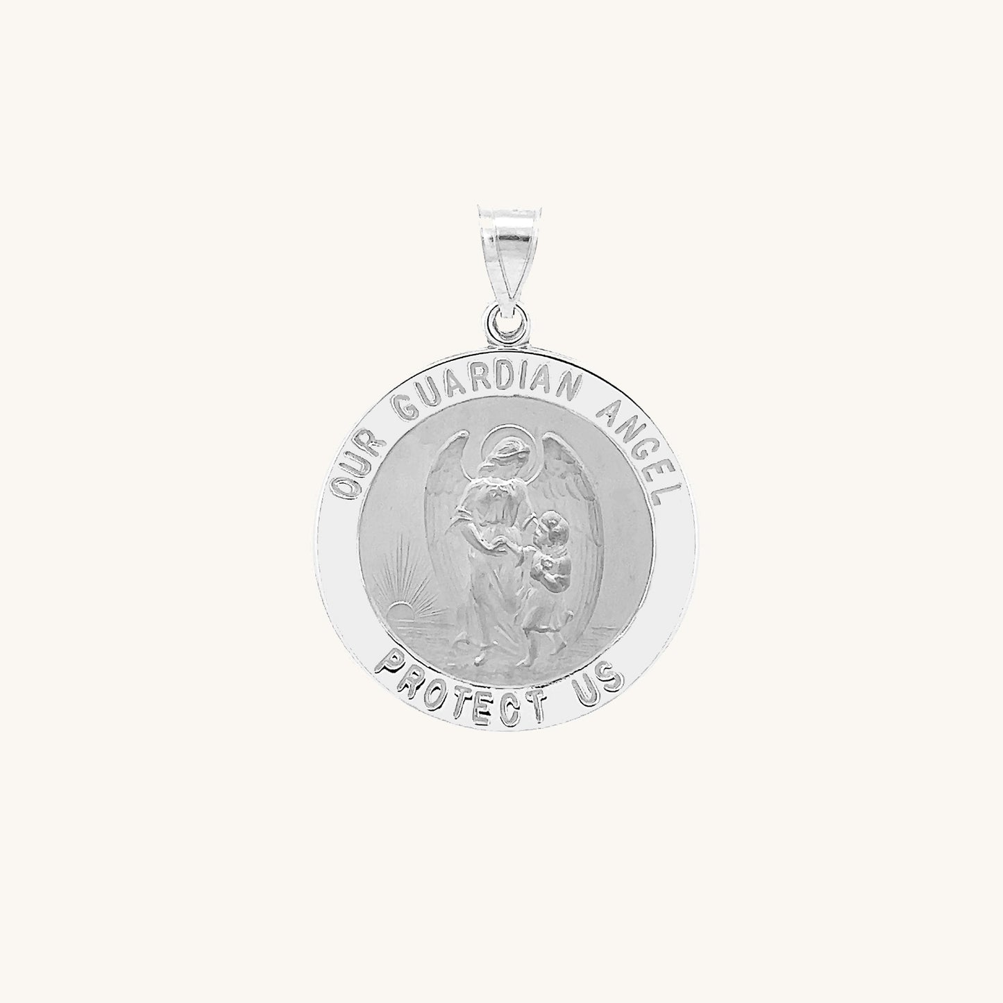 14K White Gold Guardian Angel Medal S