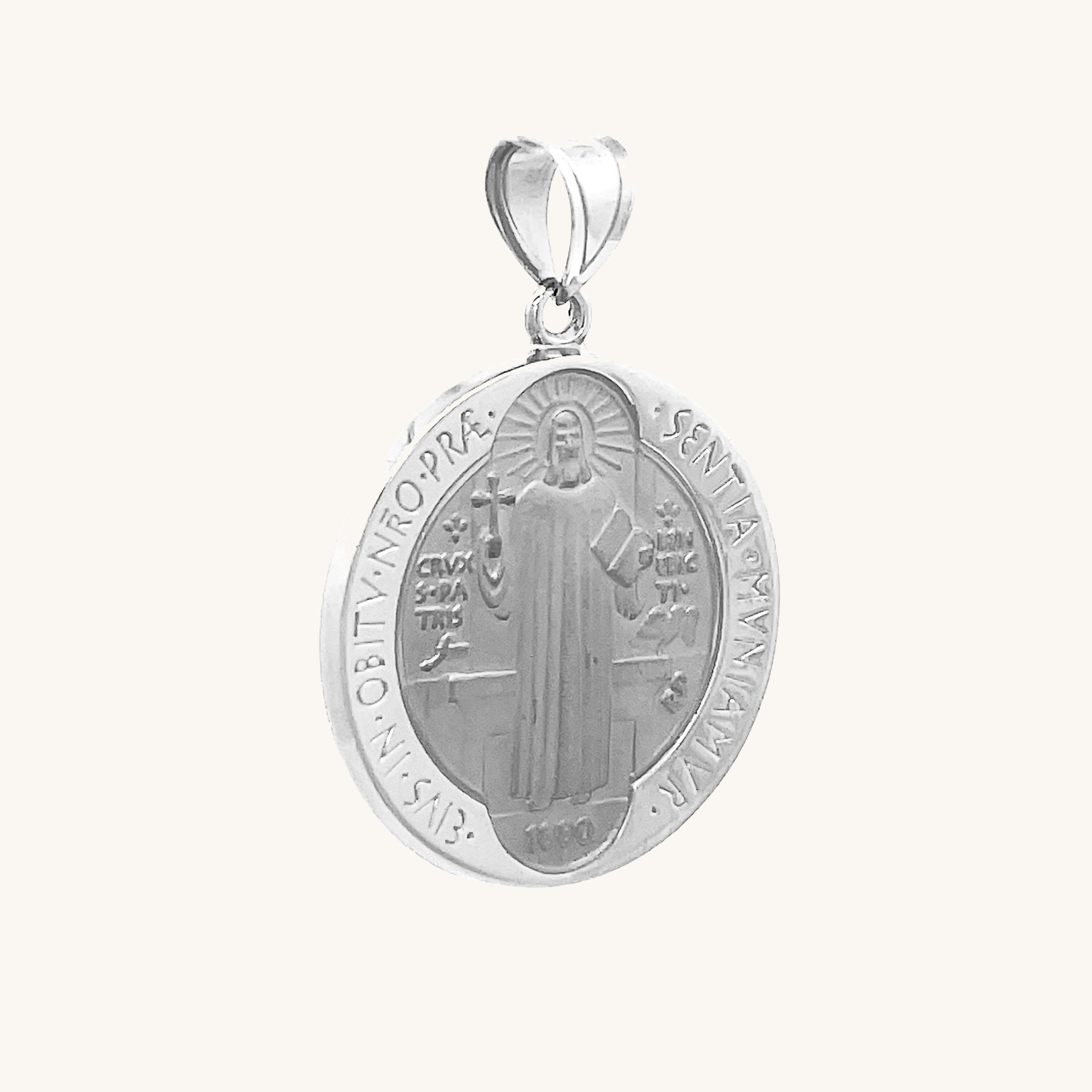 14K White Gold Saint Benedict M S