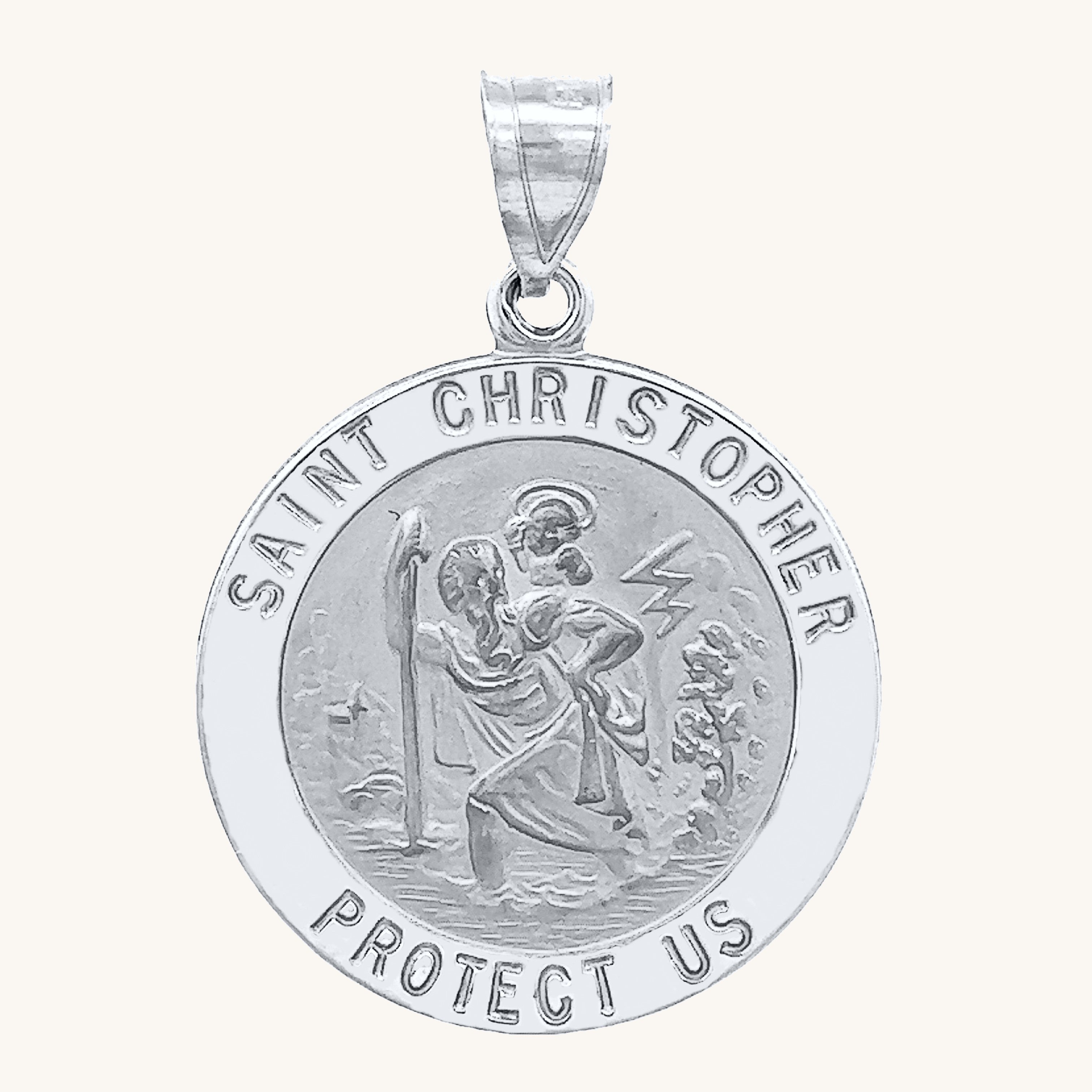14K White Gold Saint Christopher Medal XL