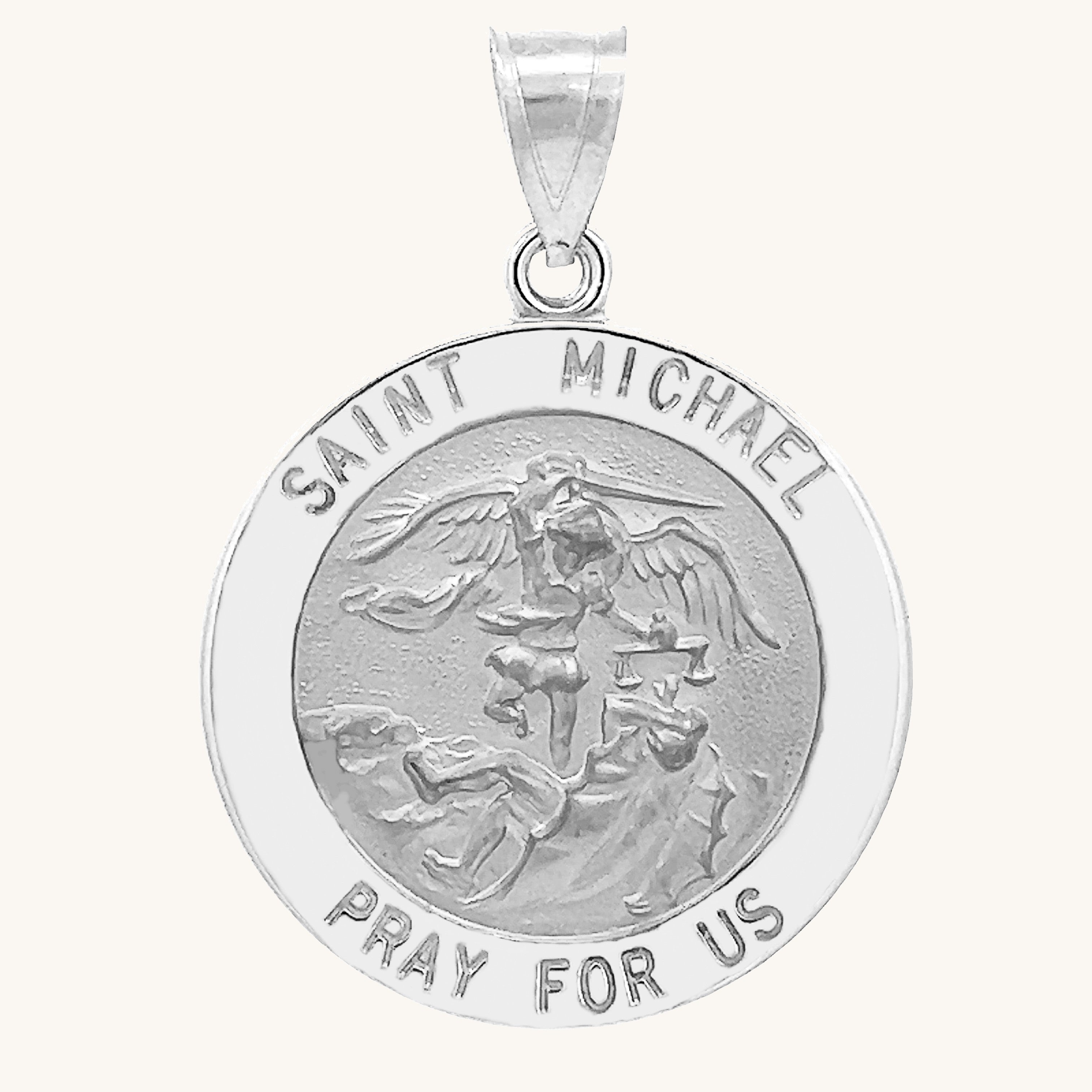 14K White Gold Saint Michael Medal XL