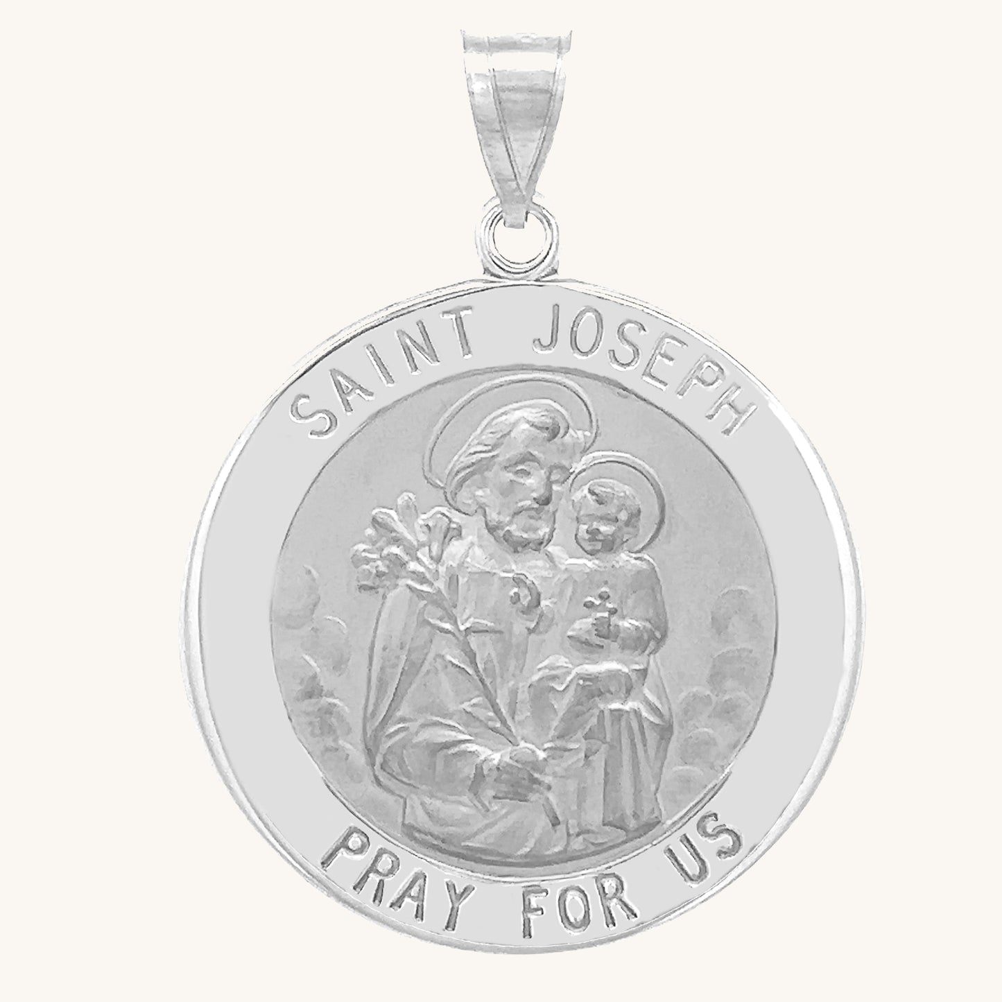 14K White Gold Saint Joseph Medal XL