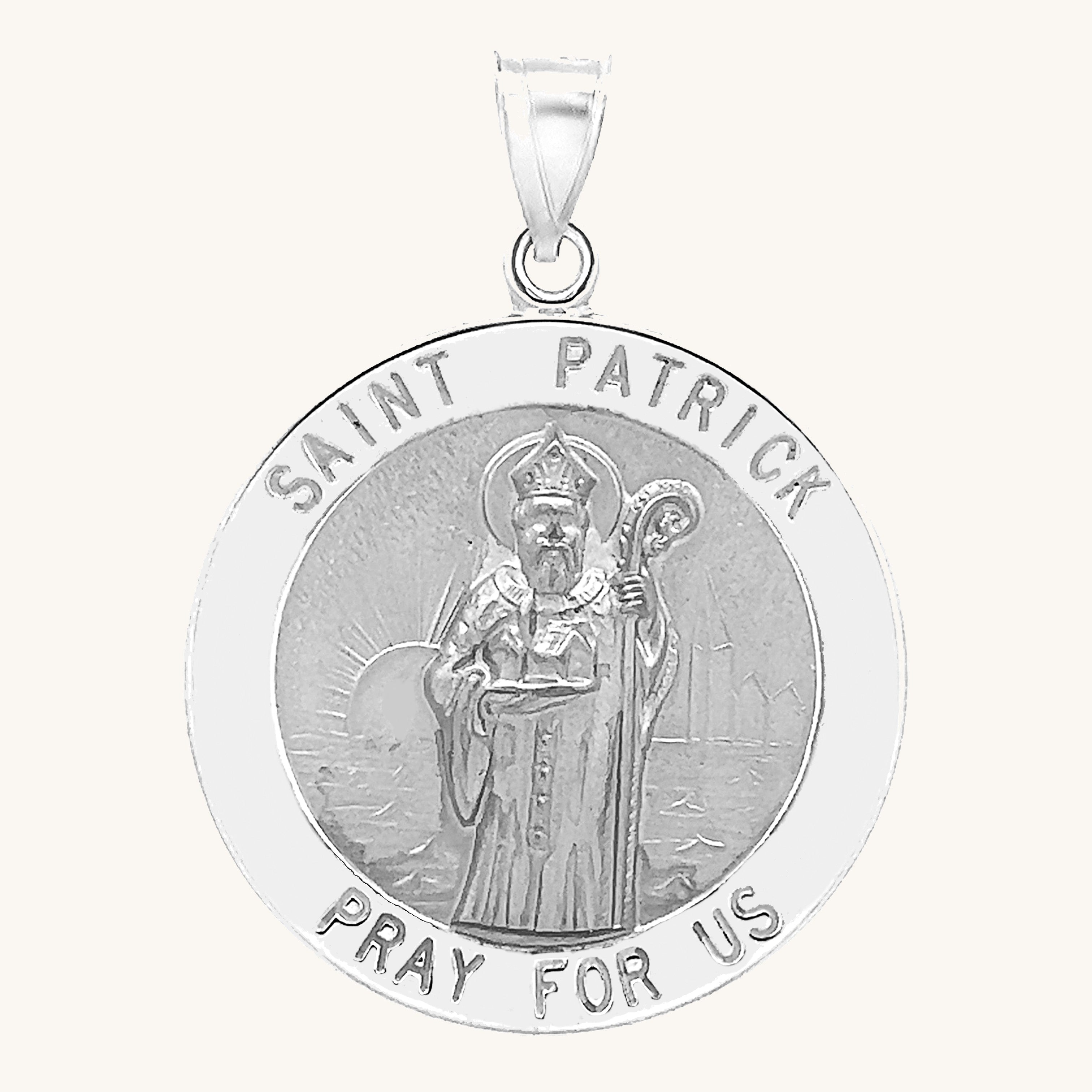 14K White Gold Saint Patrick Medal XL