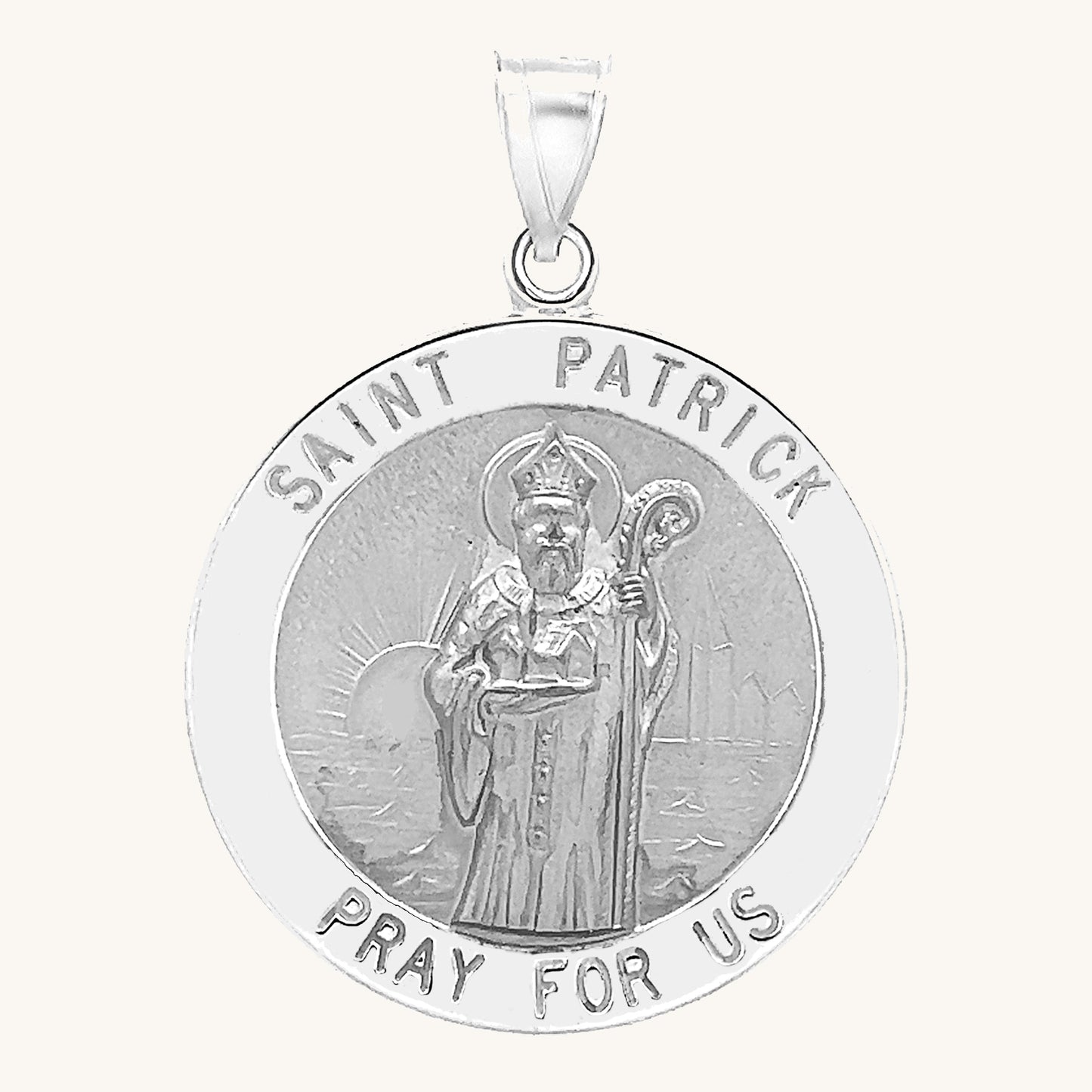 14K White Gold Saint Patrick Medal XL