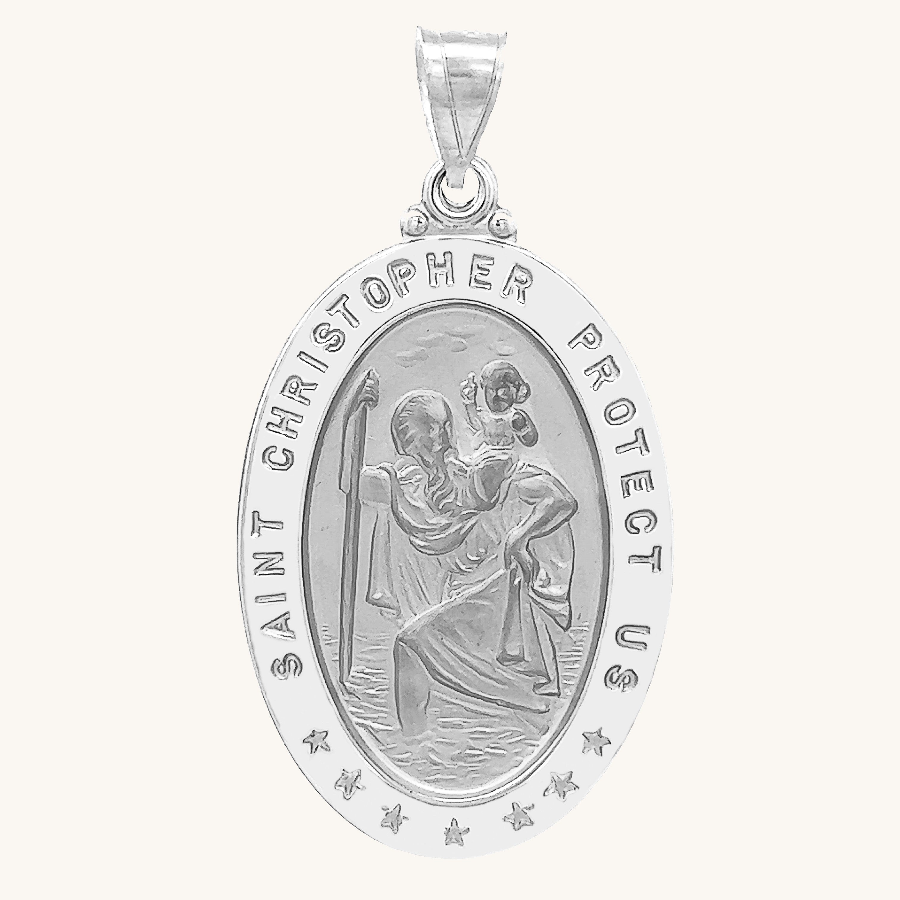 14K White Gold Saint Christopher Medal XL