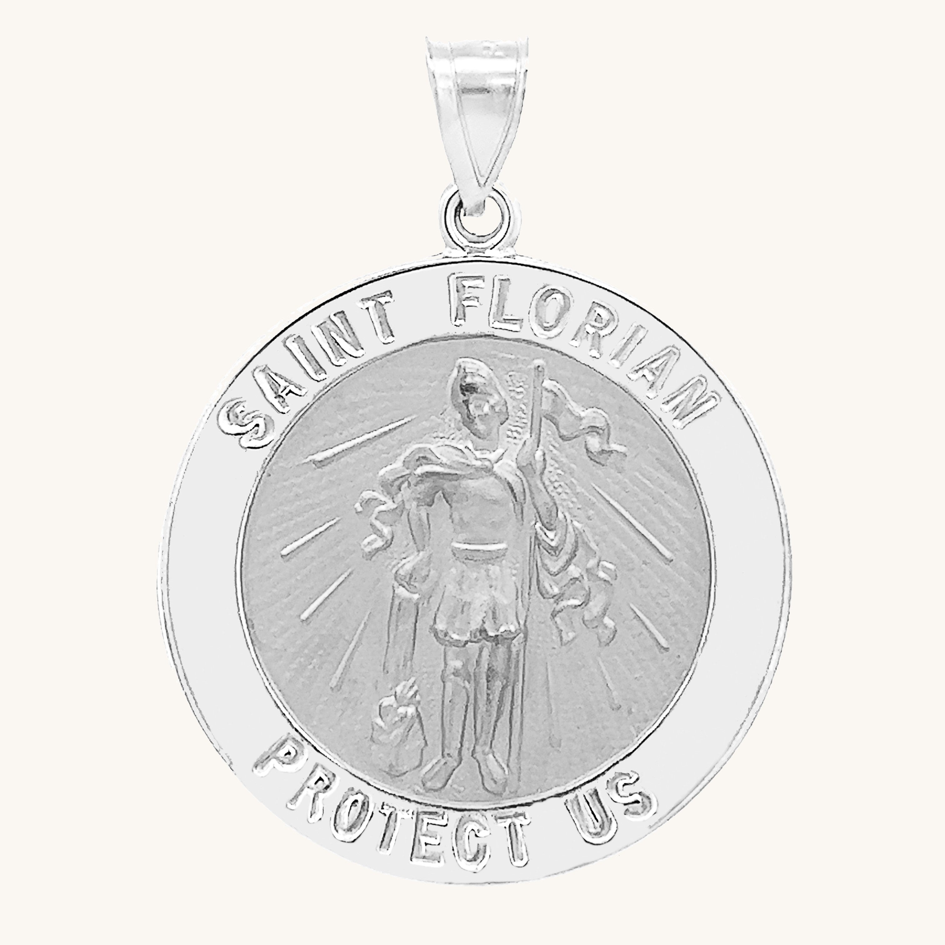 14K White Gold Saint Florian Medal XL