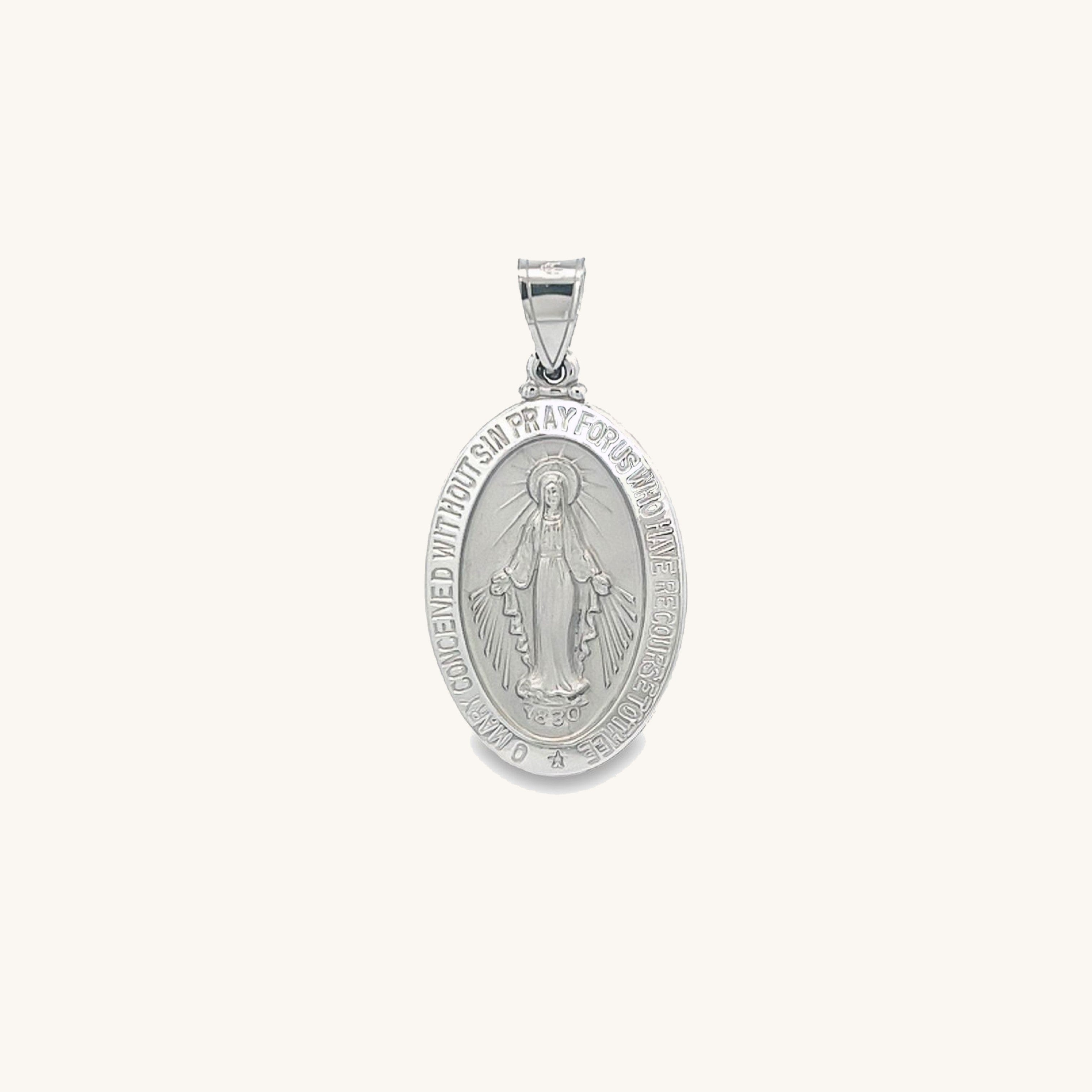 14K White Gold Miraculous Medal XS