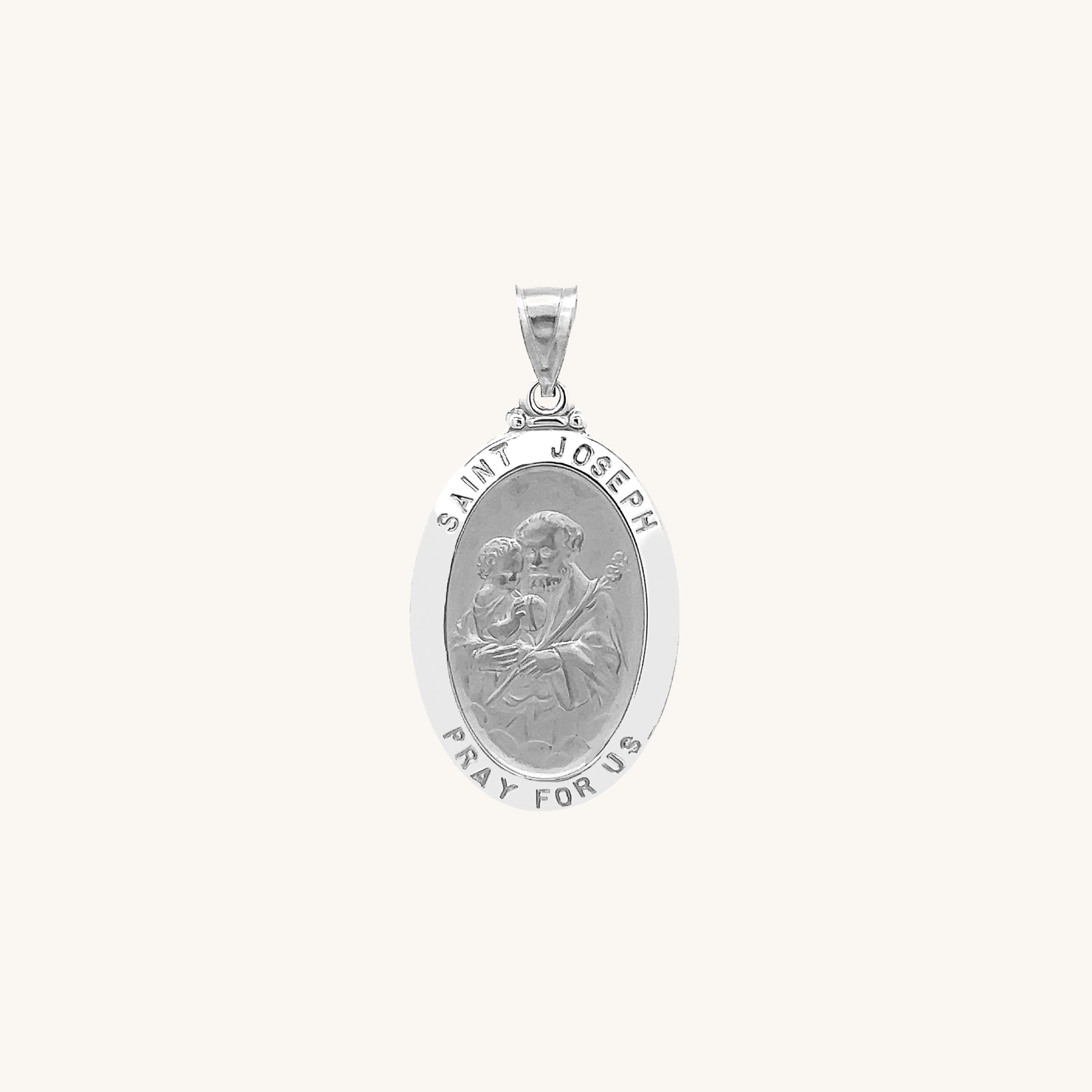 14K White Gold Saint Joseph Medal XS