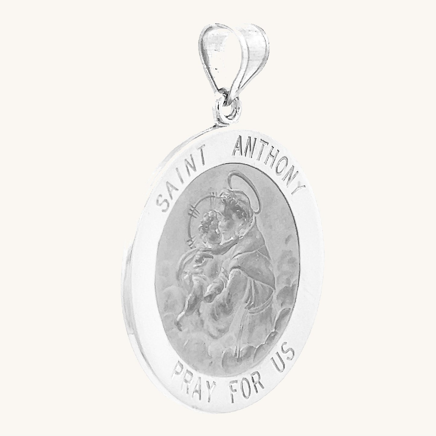 14K White Gold Saint Anthony Medal XL L M S