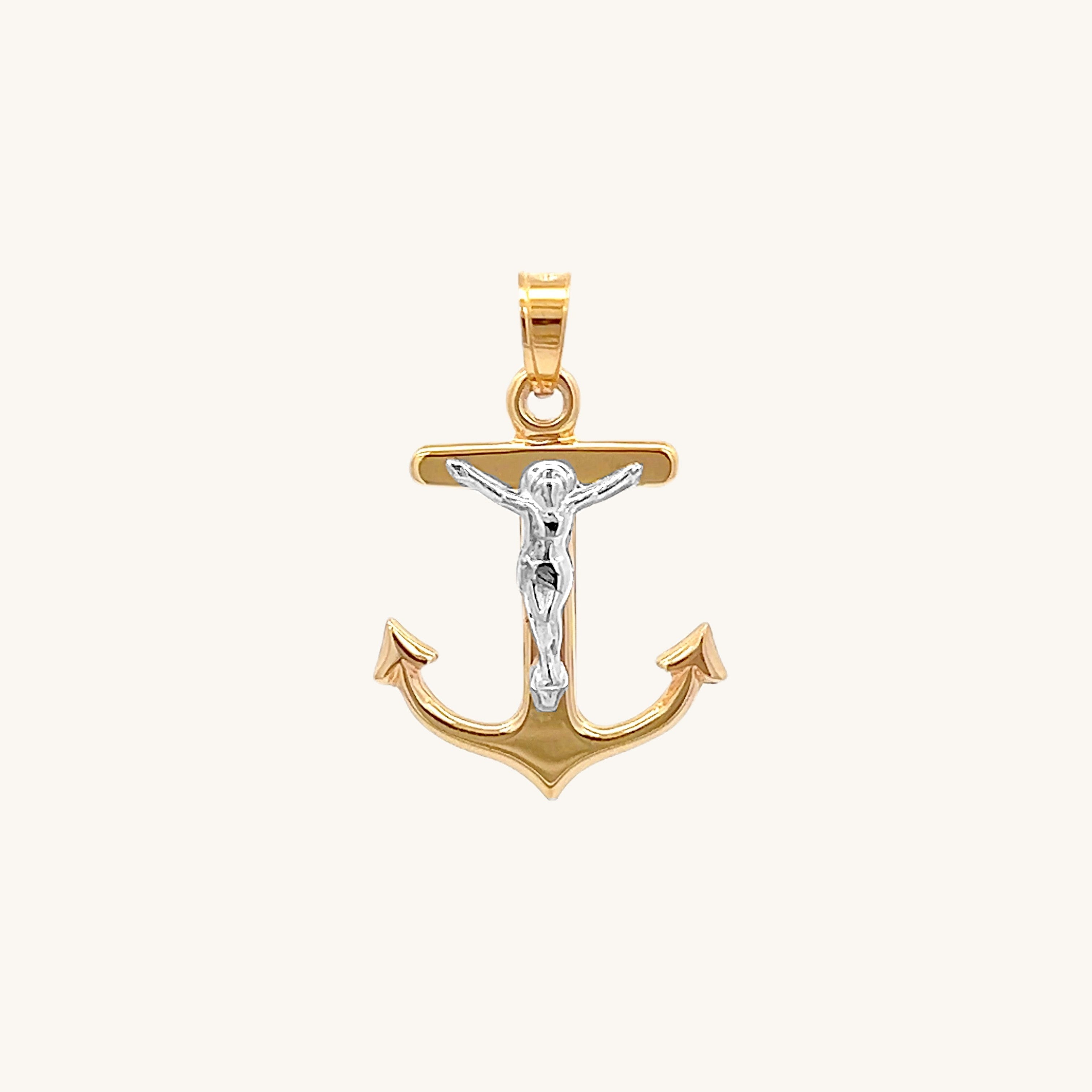 14K Two Tone Gold Plain Mariners Crucifix Anchor M