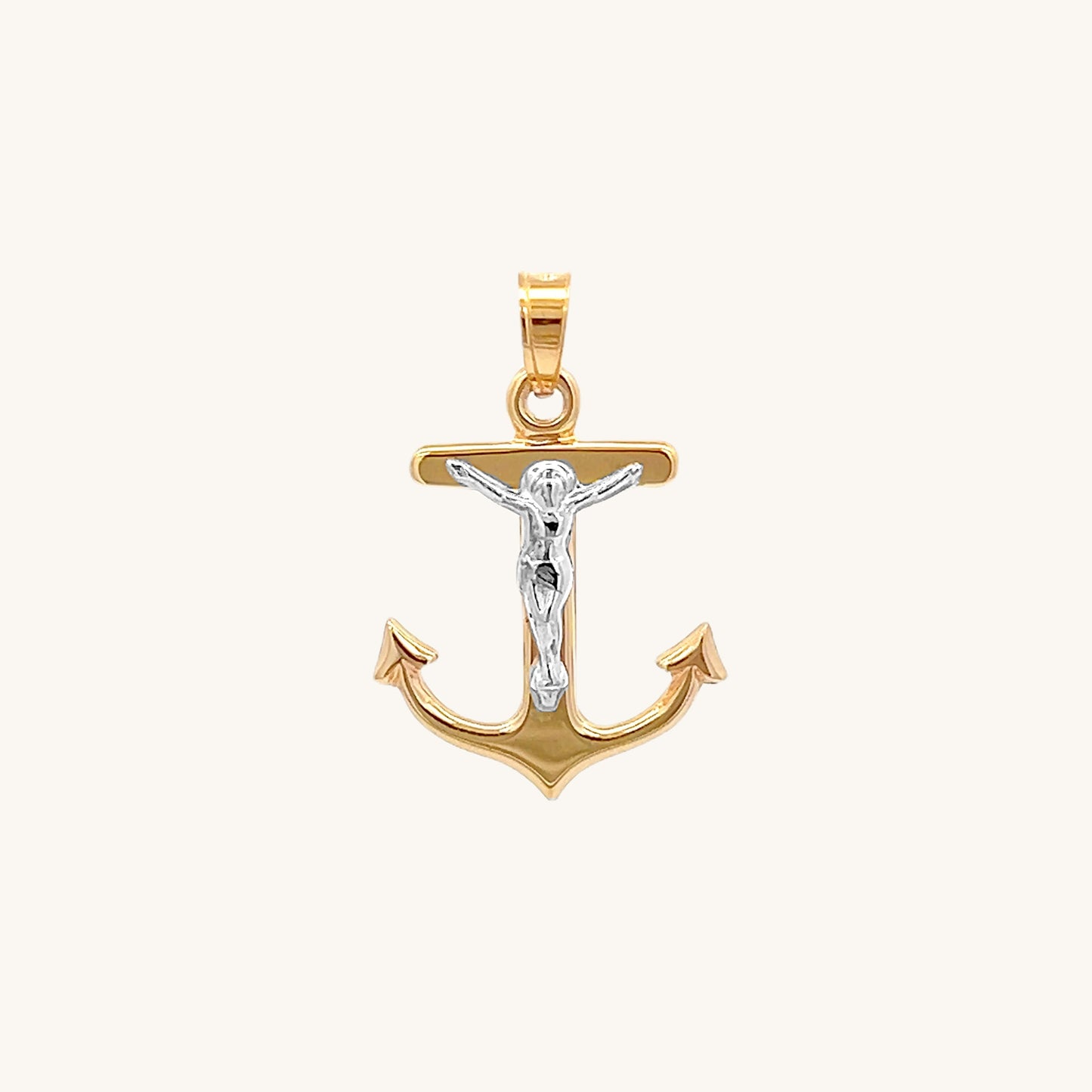 14K Two Tone Gold Plain Mariners Crucifix Anchor M