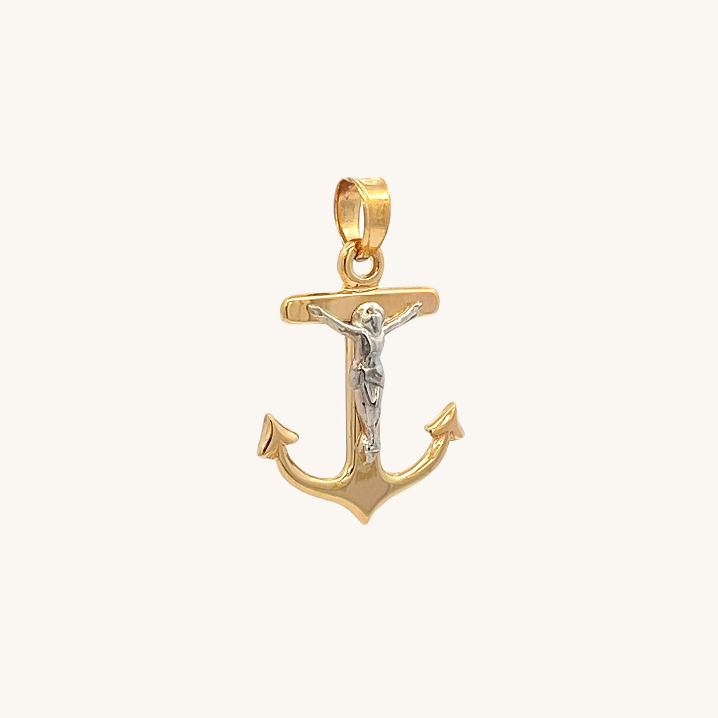 14K Two Tone Gold Plain Mariners Crucifix Anchor M