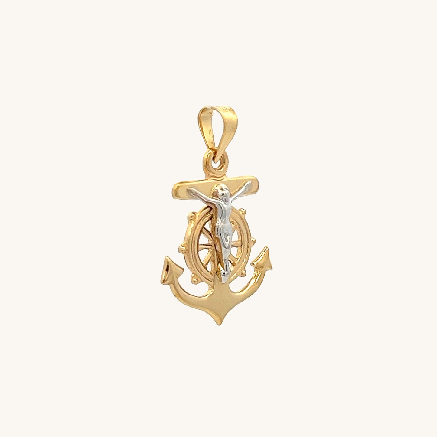 14K Two Tone Gold Mariners Crucifix Anchor M