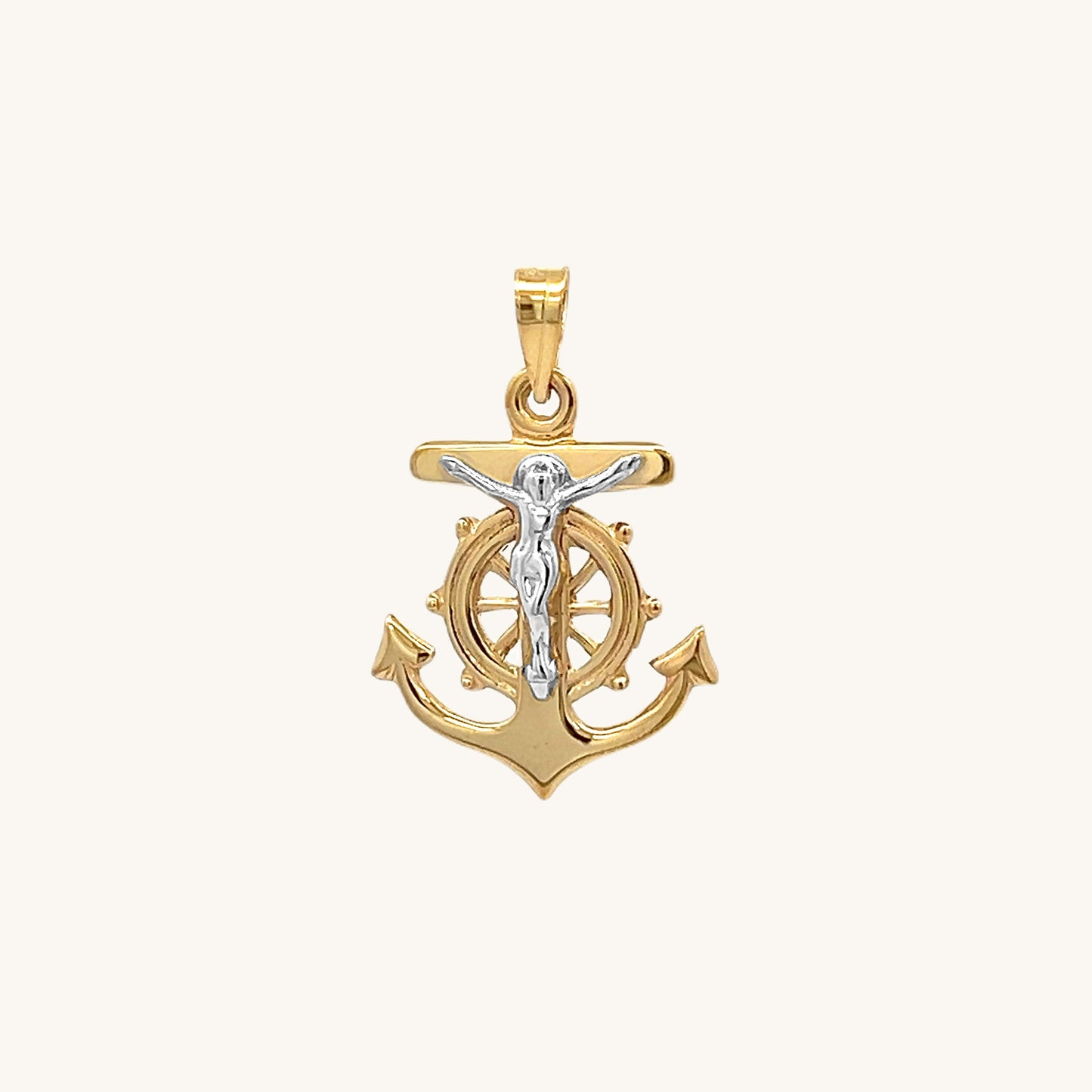 14K Two Tone Gold Mariners Crucifix Anchor M