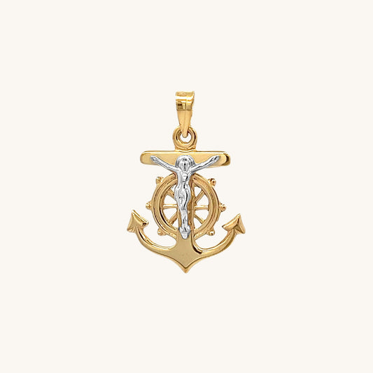 14K Two Tone Gold Mariners Crucifix Anchor M