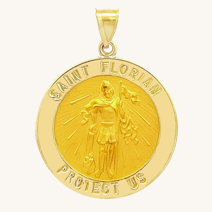 14K Yellow Gold Saint Florian Medal XL