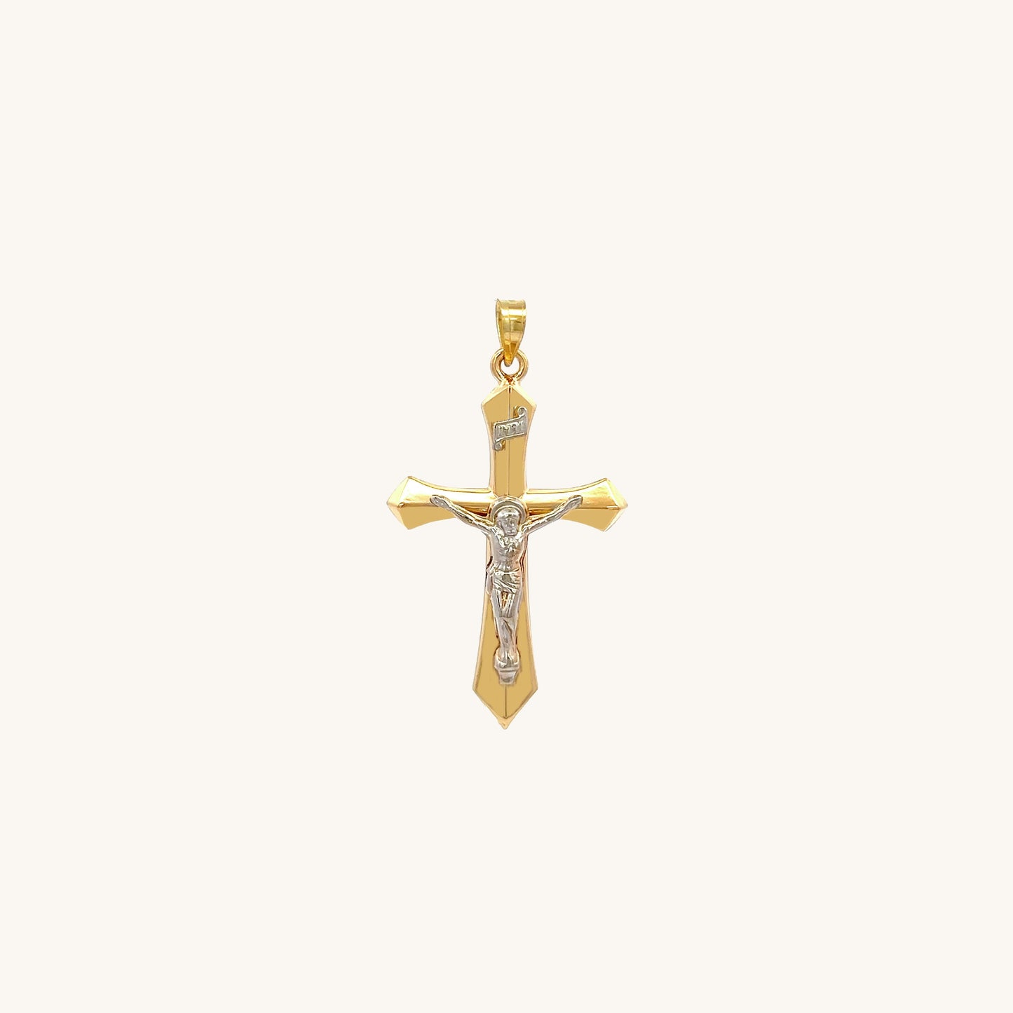 14K Two Tone Gold Crucifix XS