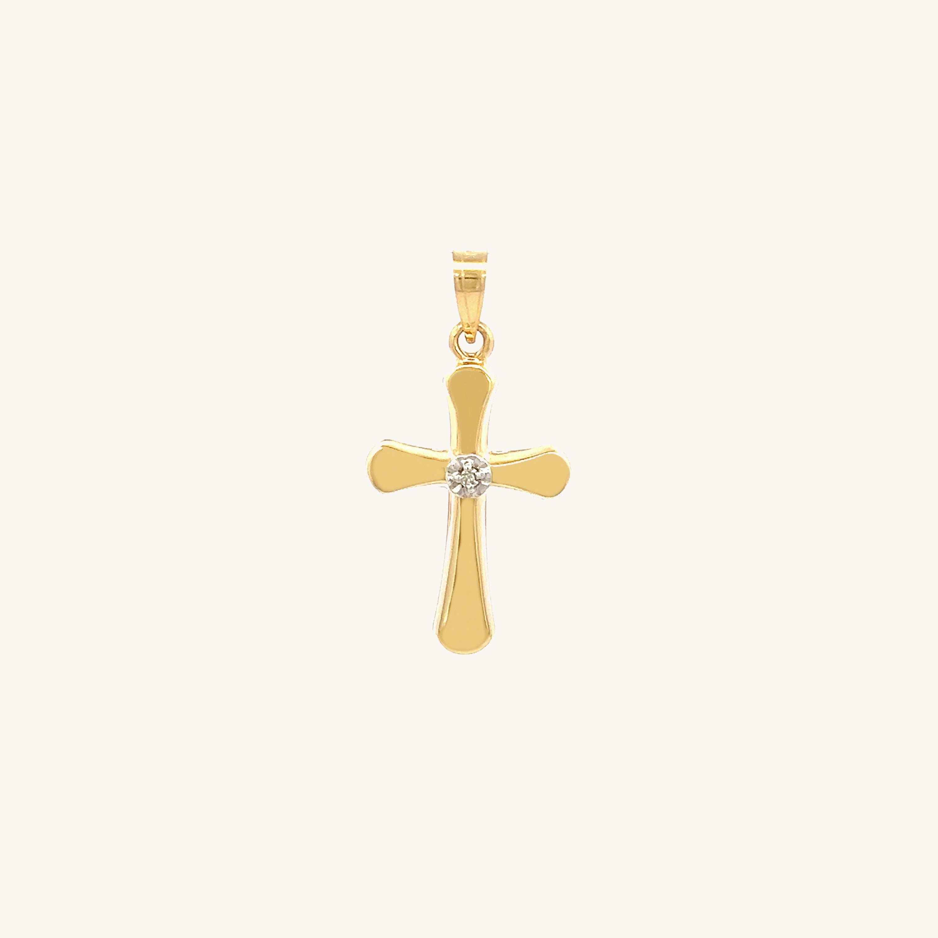 14K Yellow Gold Diamond Cross XS