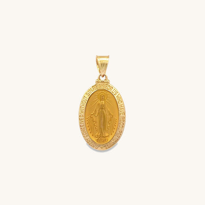 14K Yellow Gold Miraculous Medal Oval Pendant featuring the Virgin Mary – XS