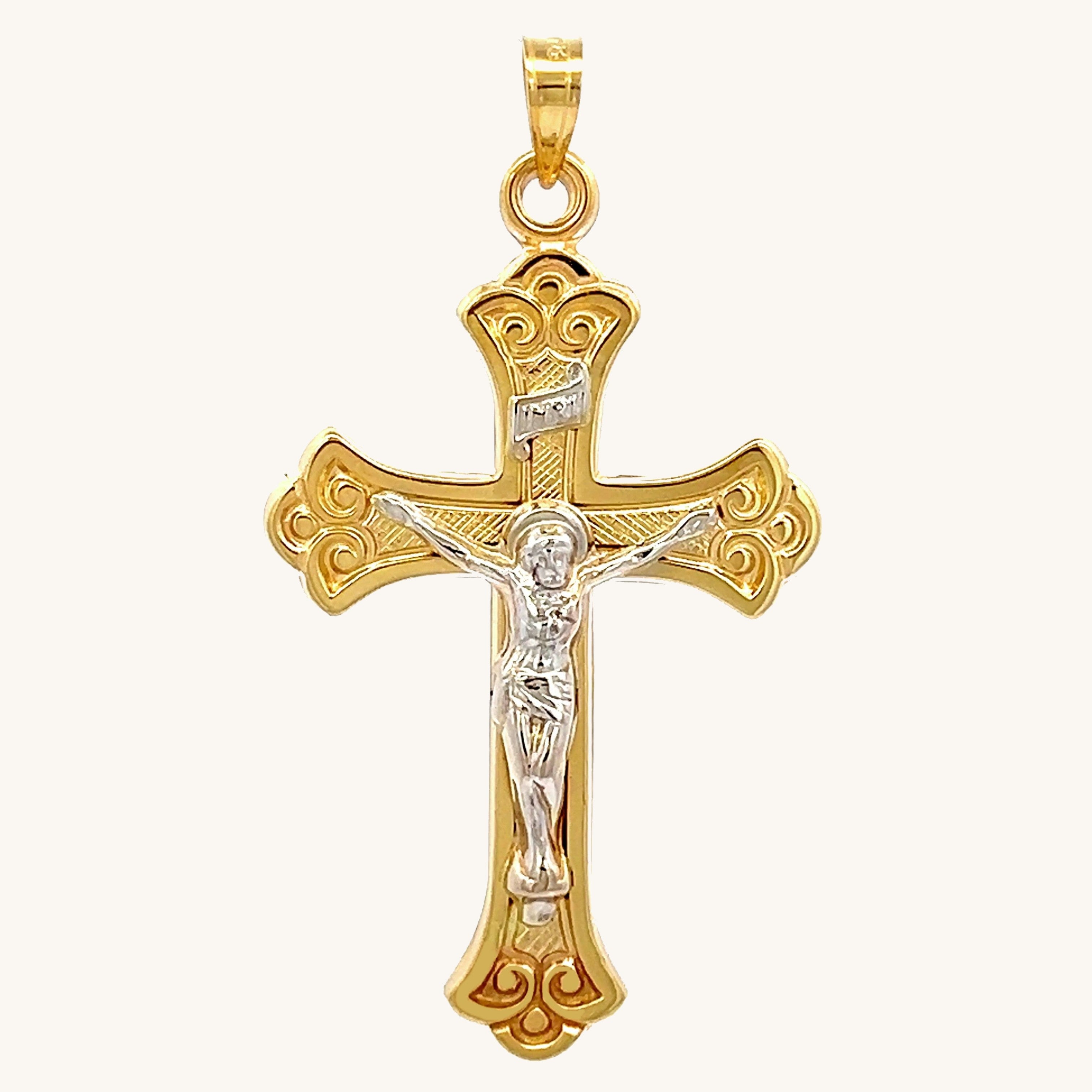 SOLID 14K GOLD DESIGN INRI CRUCIFIX PENDANT | Cross + Crown