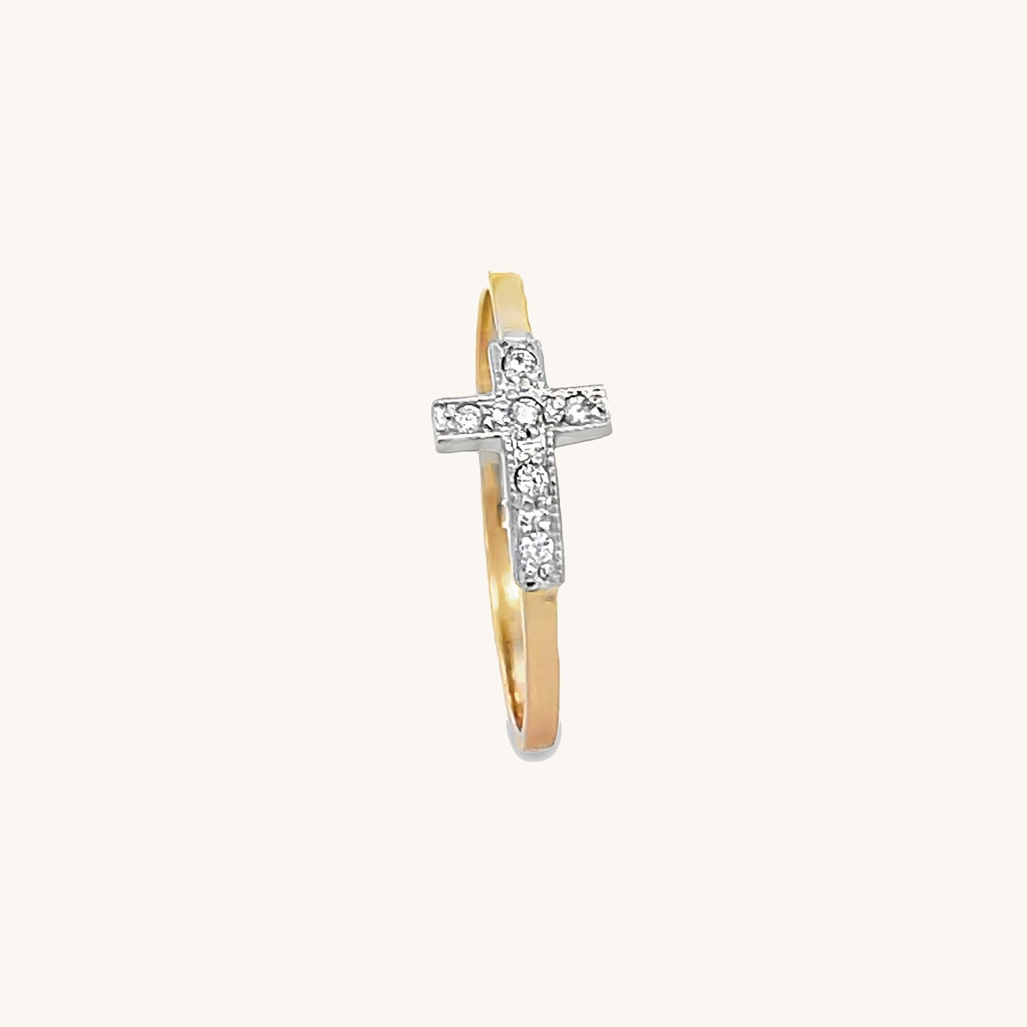 14K Two Tone Gold Diamond Cross Ring 4 5 6 7 8