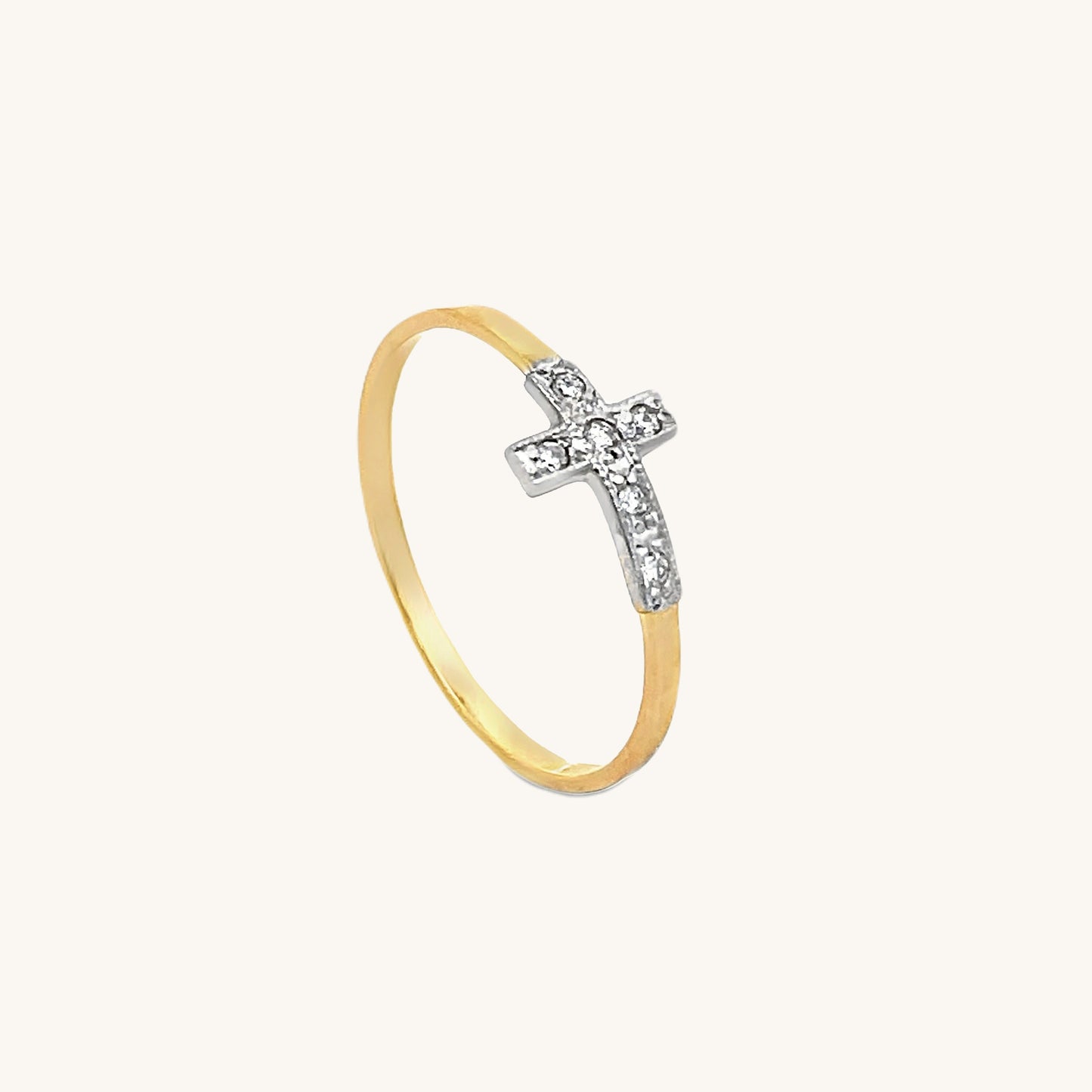 14K Two Tone Gold Diamond Cross Ring 4 5 6 7 8