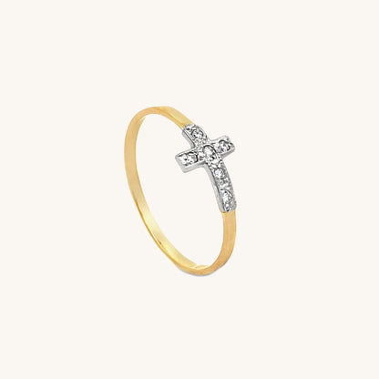 14K Two Tone Gold Diamond Cross Ring 4 5 6 7 8