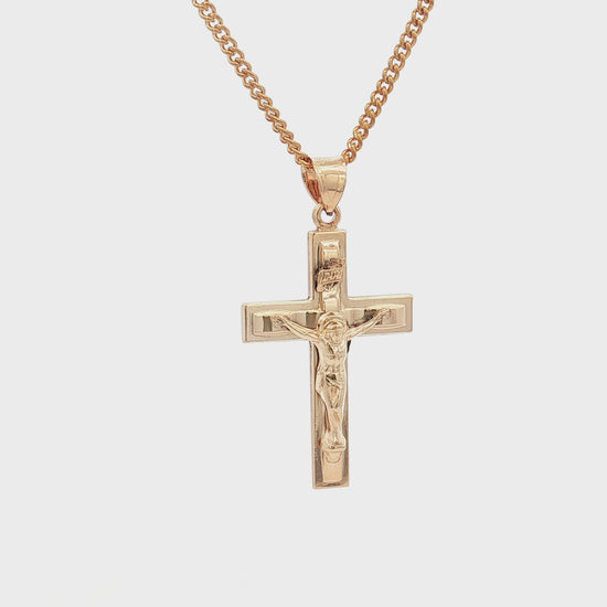 Solid 14K Double Bonded Gold INRI Crucifix Pendant only video L size