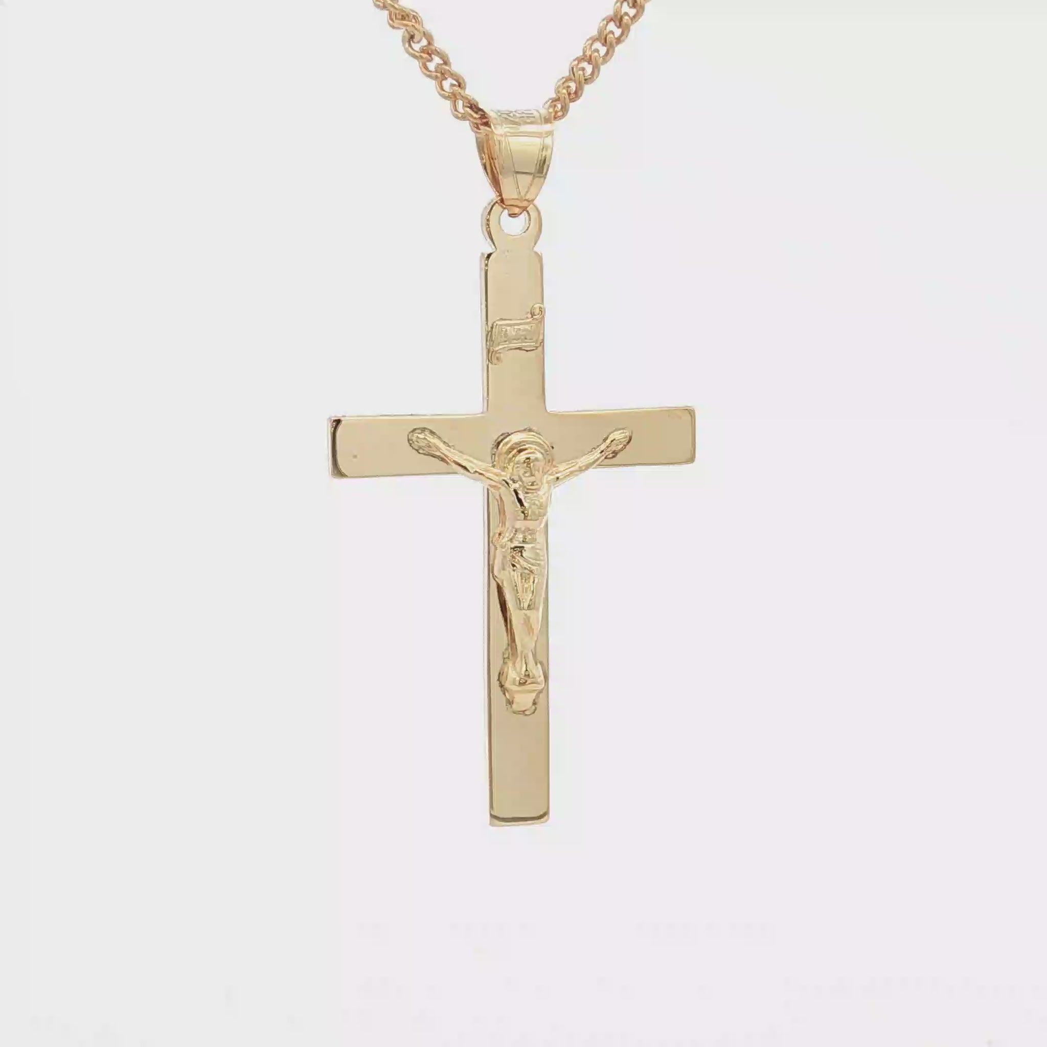 Solid 14K Double Bonded Gold Timeless Simple Plain Polished INRI Crucifix Cross Pendant Only XXL M S video