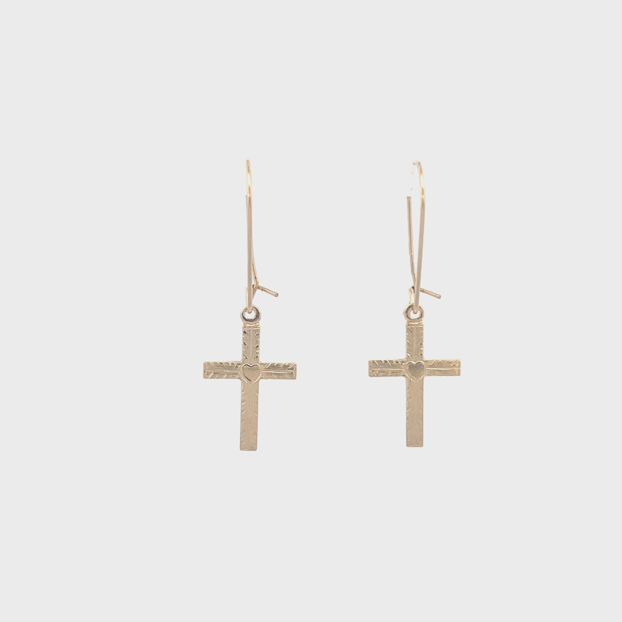 14K Yellow Gold Cross Earrings