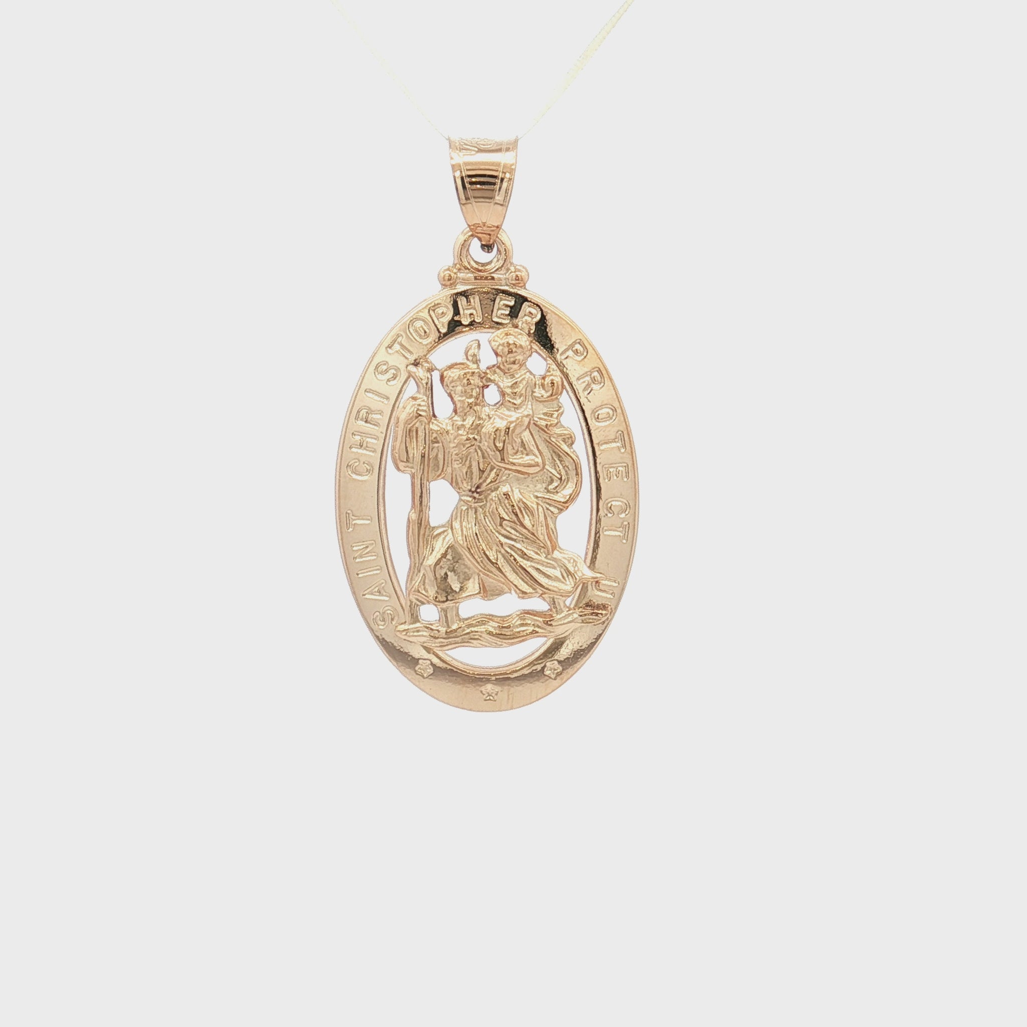 Solid 14K Double Bonded Gold Saint Christopher Pierced Medal Pendant only M (1 1/4" x 3/4") video